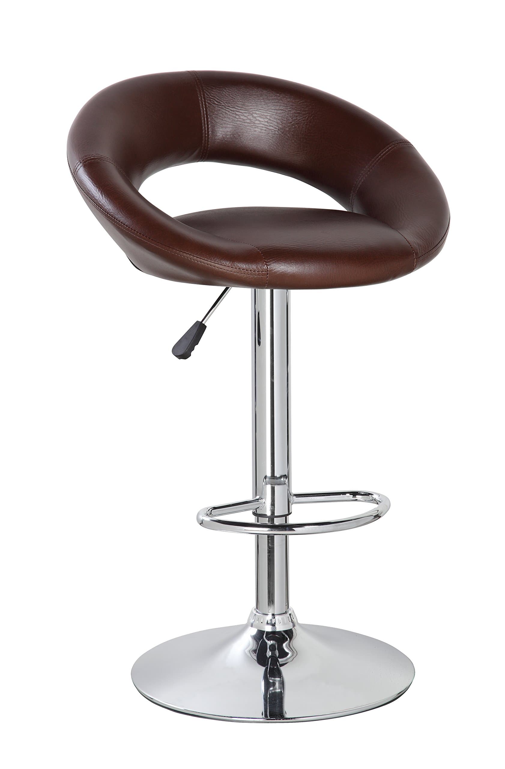 eurosports Crescent Back Armless Adjustable Height Barstool with Chrome Base,Brown
