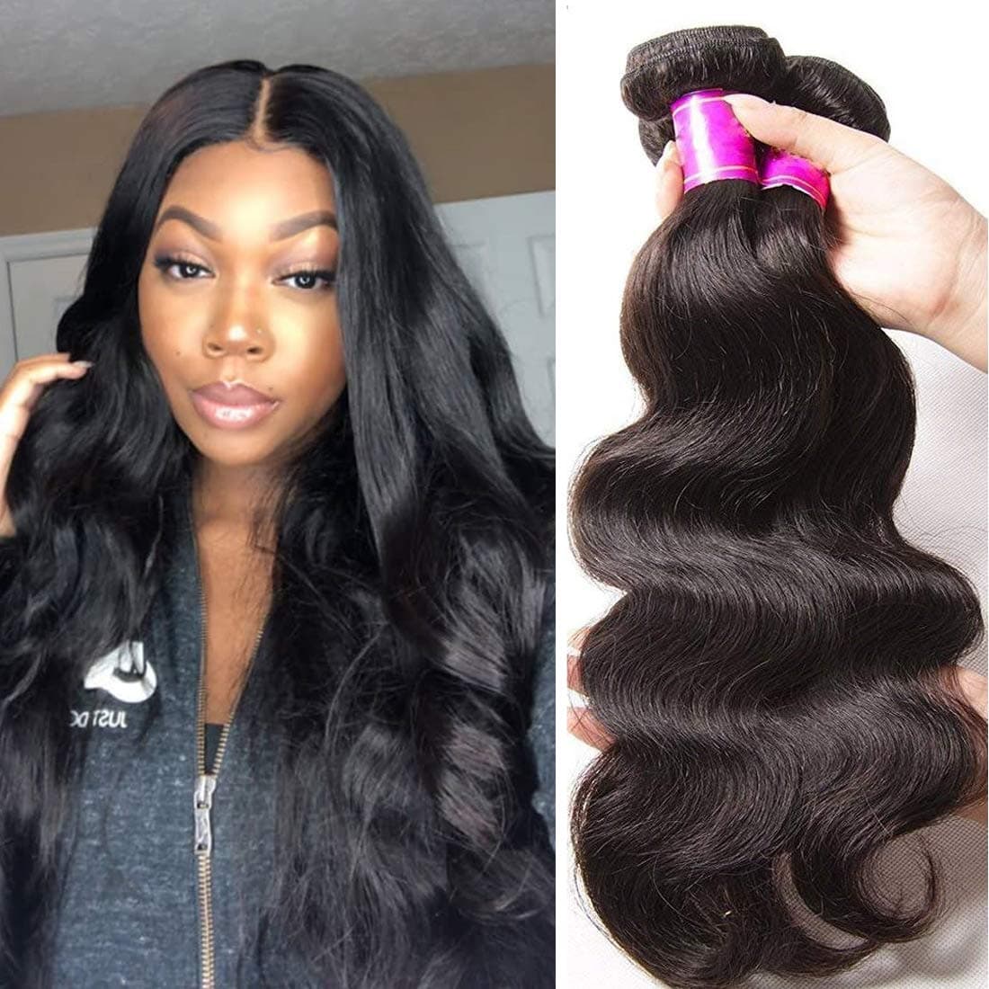 ALI JULIA Brazilian 10A Virgin Body Wave Hair Weave 3 Bundles 100% Unprocessed Human Hair Weft Extensions Natural Color 95-100g/pc(22 24 26 inch)