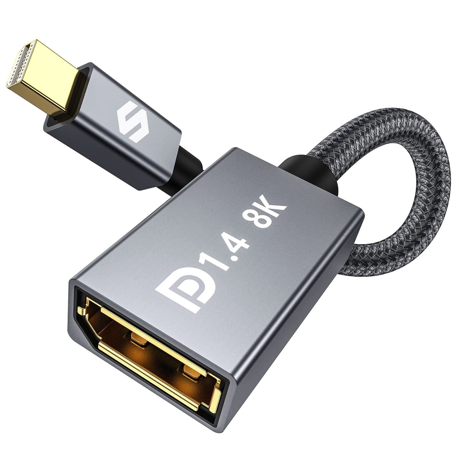 Silkland 8K Mini DisplayPort to DisplayPort 1.4 Adapter, 8K@60Hz 4K@144Hz Mini DP to DP Adapter, HDR, DSC1.2, G-Sync FreeSync, for [Thunderbolt 2] Gaming Laptop, MacBook, iMac, Monitor, VR
