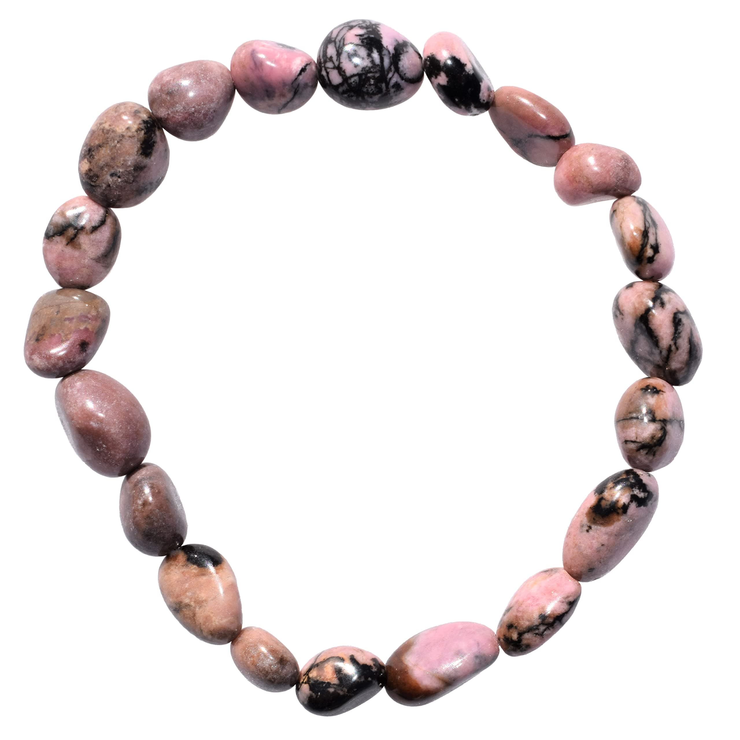 Zenergy Gems CHARGED 6" Rhodonite Crystal Bracelet Tumble Polished Stretchy + Selenite Heart Charging Crystal Included (Empowering Grace & Raising Kundalini HEALING ENERGY)