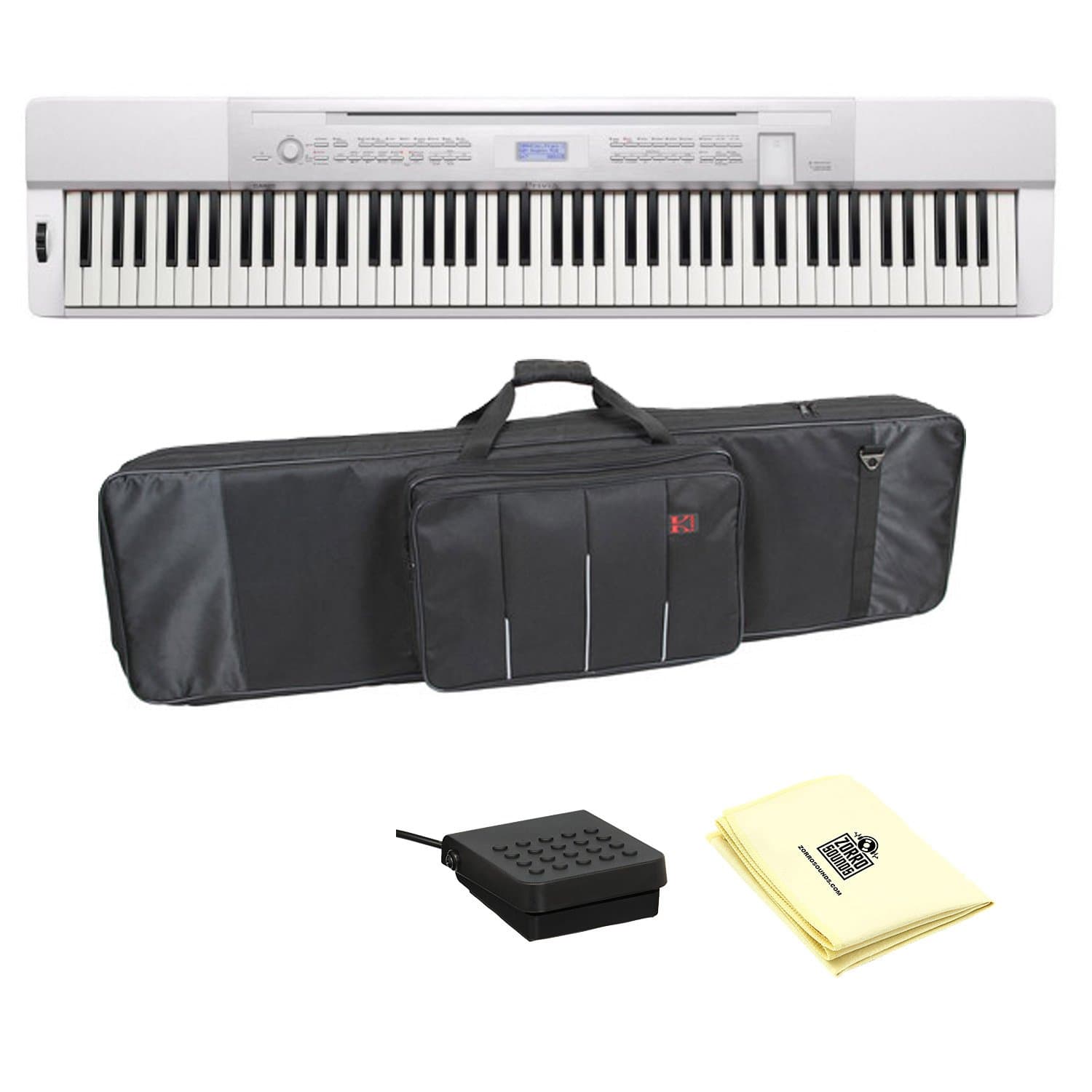 Casio Privia PX350 88 Key Digital/Portable Piano, White With Keyboard Bag, Sustain Pedal And Custom Designed Instrument Cloth