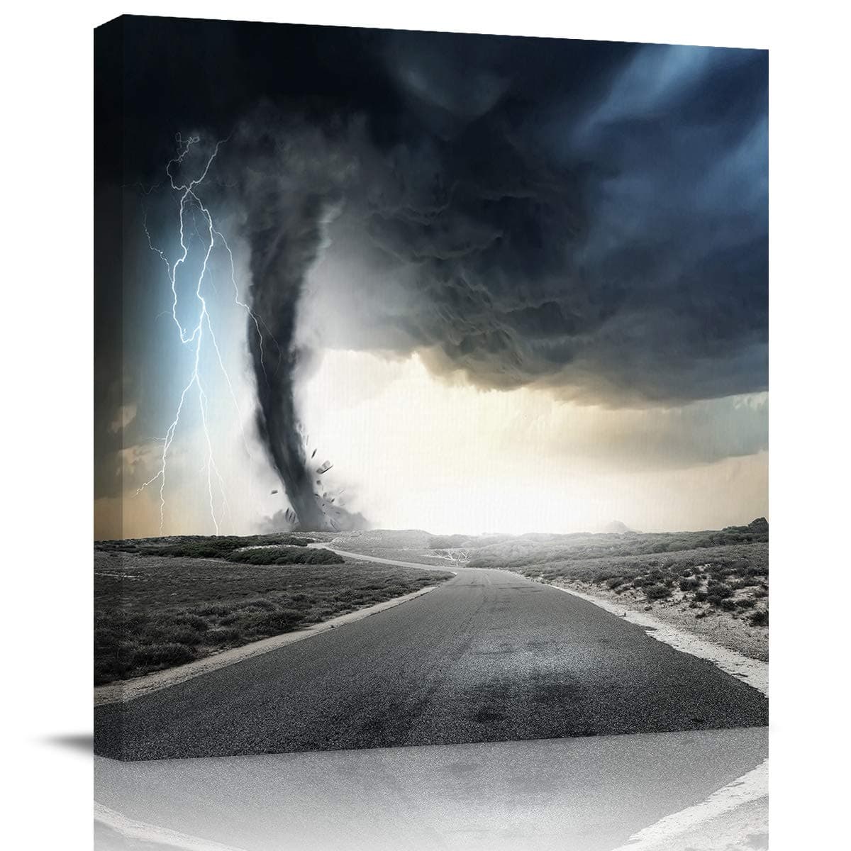 Square Wall Art Paintings Canvas Tornado and Lightning Giclee Artwork Modern Prints Pictures for Bedroom Living Room Home Decor,Wooden Frame,Ready to Hang,12x12inch,Nature