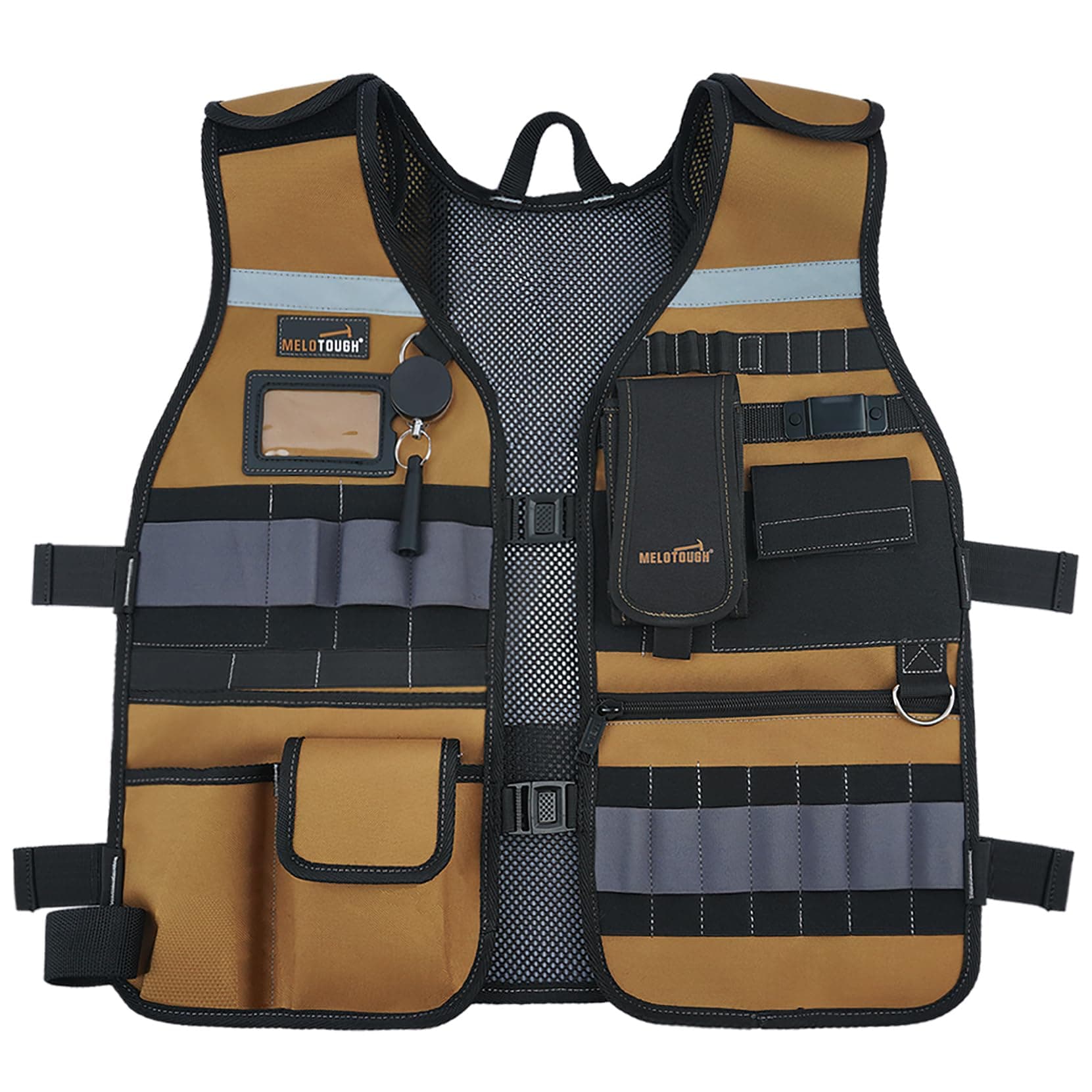 MELOTOUGH Tool Vest Safety Work Vest with Adjustable Straps,Removable Phone Holder for Electrician,Construction,Carpenters