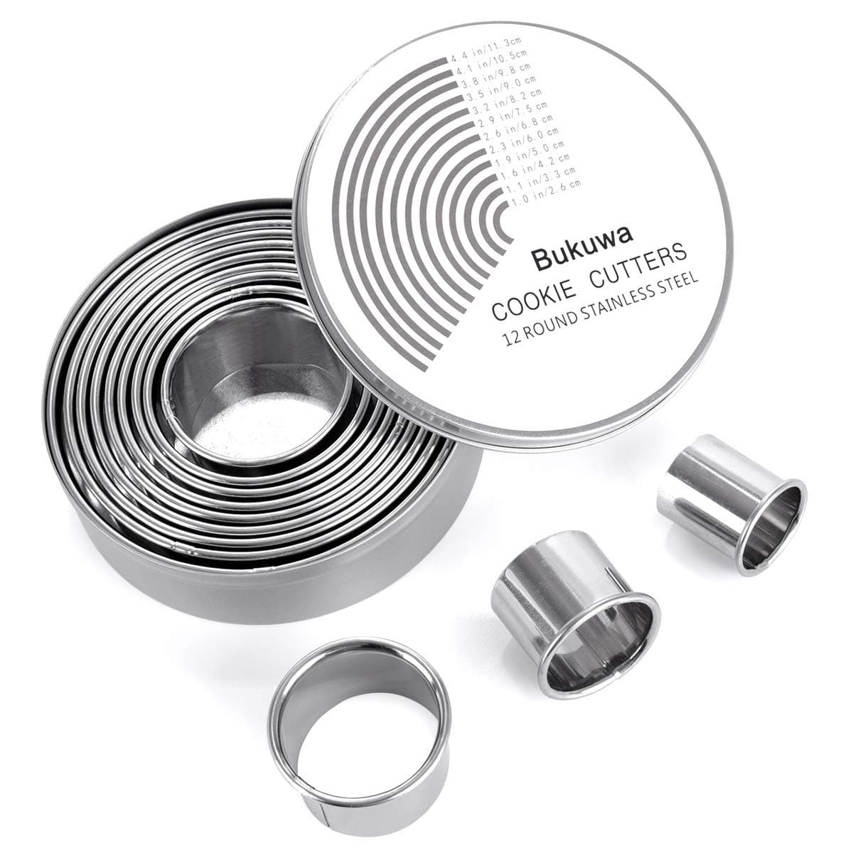 12 Pieces Round Cookie Biscuit Cutter Set,Graduated Circle Pastry Cutters,18/8 Stainless Steel Cookie Cutters and Donut Cutter Ring Molds