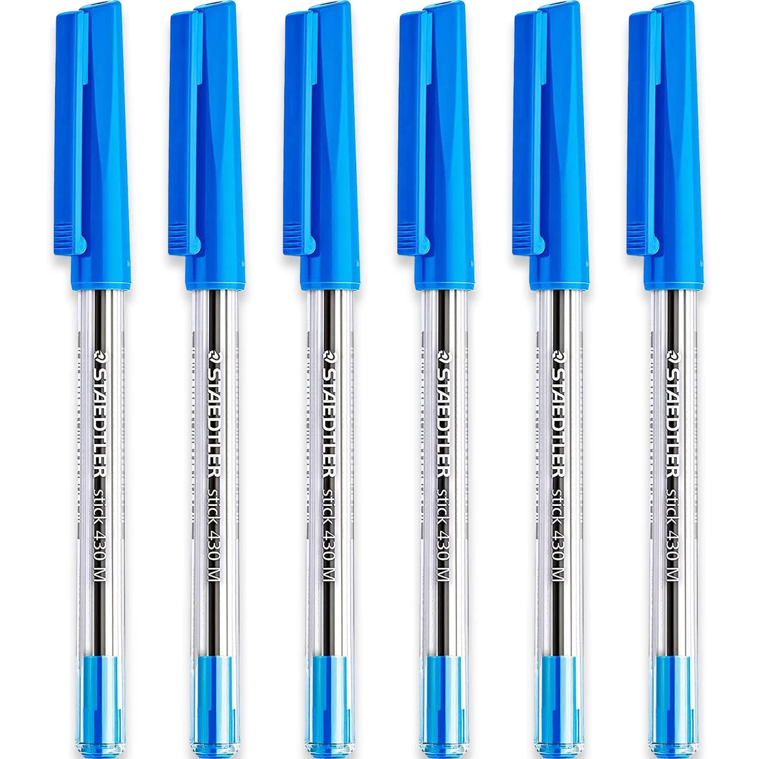 Staedtler Medium 0.5mm 430 M Stick Ballpoint Pens Writing Pen Smooth - Blue Ink - Pack of 6