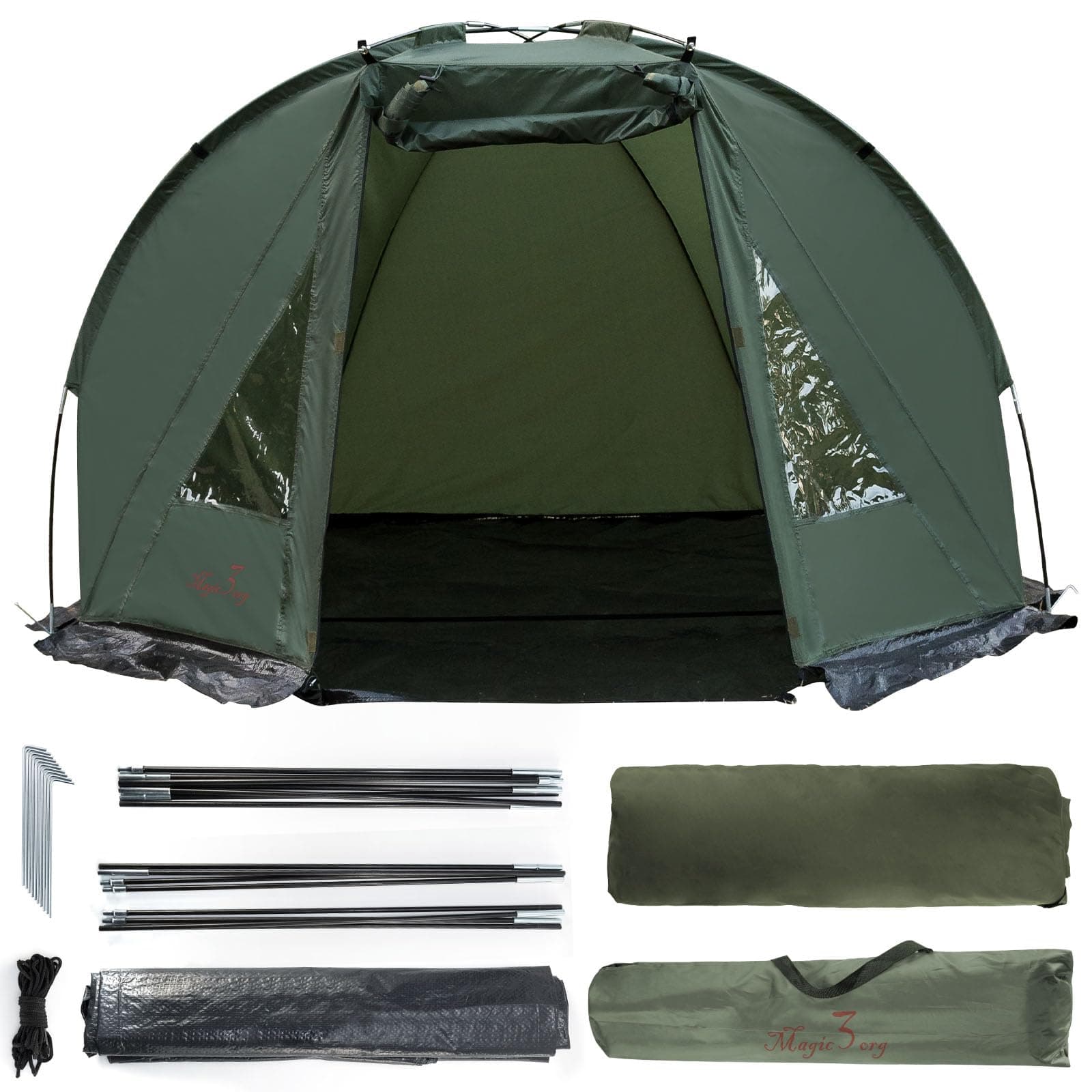 Magic3org Carp Fishing Bivvy Tent 1-2 Man Easy Install Windbreak Lightweight Waterproof Fishing Day Shelter with Ground Sheet Carry Bag Fishing Accessories for All Weather Overnight Fishing Trip