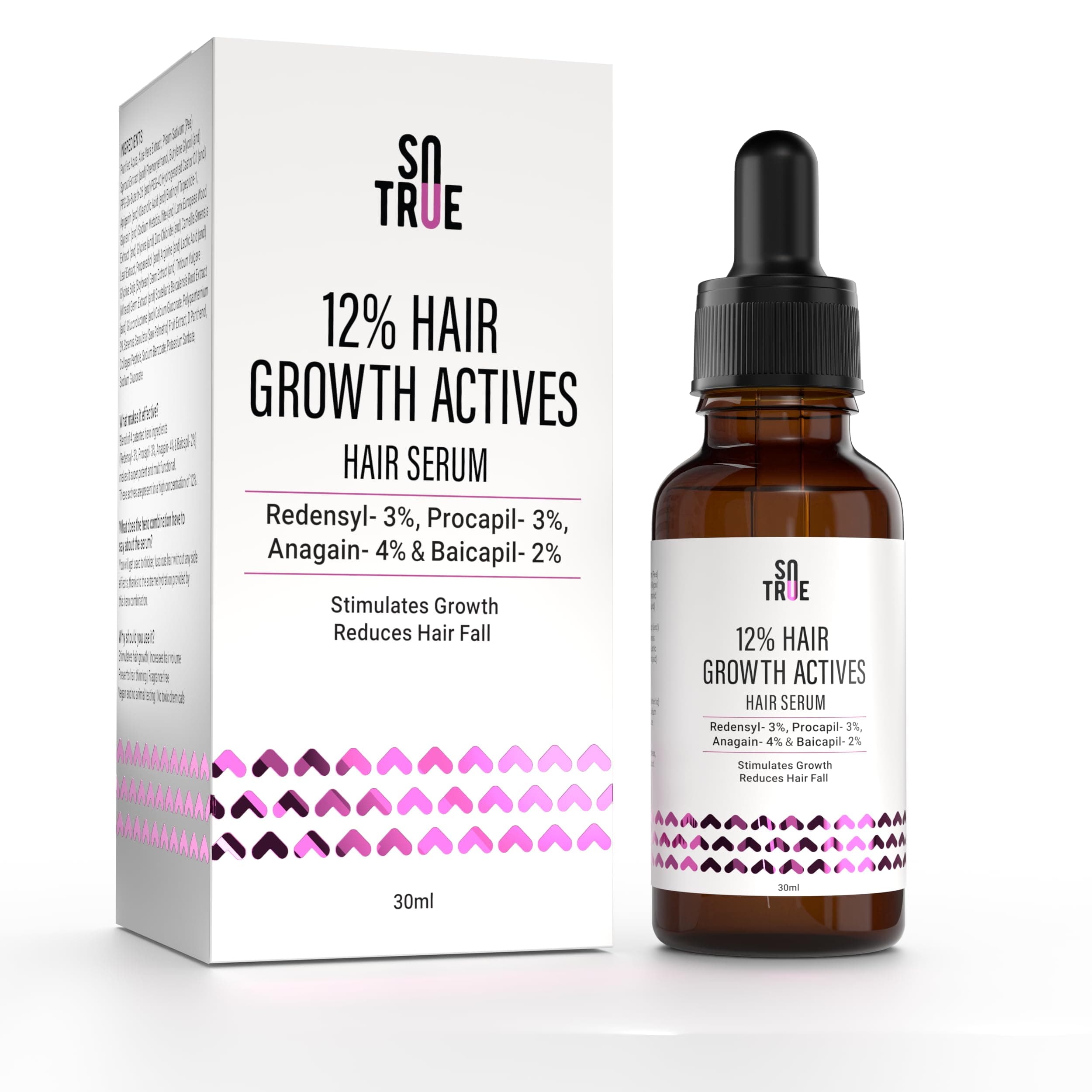 Sotrue Hair Growth Serum With 3% Redensyl - 2x Better Results than Minoxidil | 3% Procapil, 4% Anagain & 2% Baicapil | Hair Growth Actives, Hair Fall Control Serum For Women & Men, For All Hair Types, 30ml