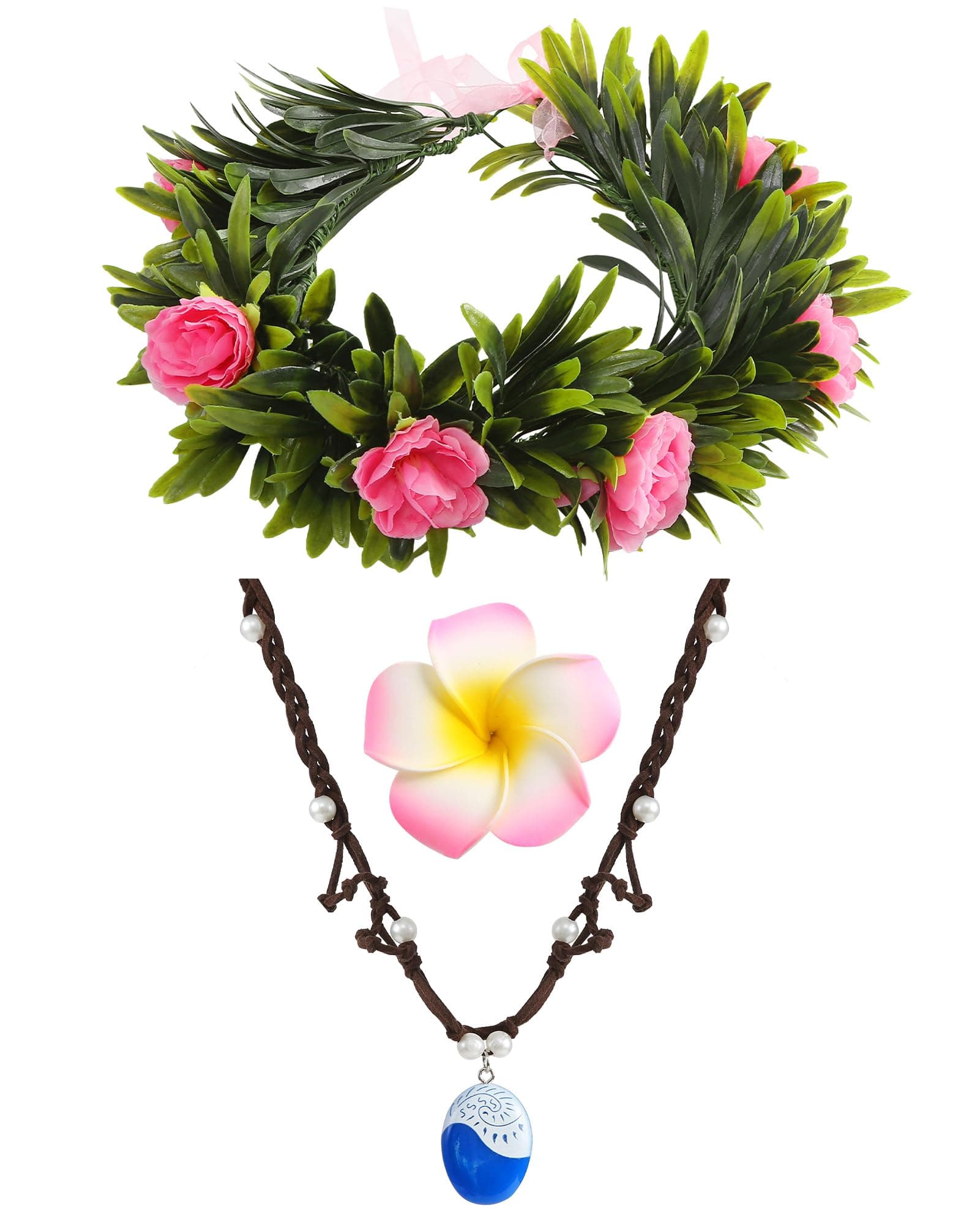 Flower Headband Leaf Lei Crown Flower Hair Clip and Necklace Women Hawaiian Party Costume Accessories
