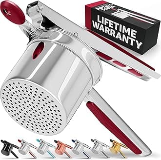 PriorityChef Large 15oz Potato Ricer, Heavy Duty Stainless Steel Potato Masher and Ricer Kitchen Tool, Press and Mash Kitchen Gadget For Perfect Mashed Potatoes - Everytime, Red