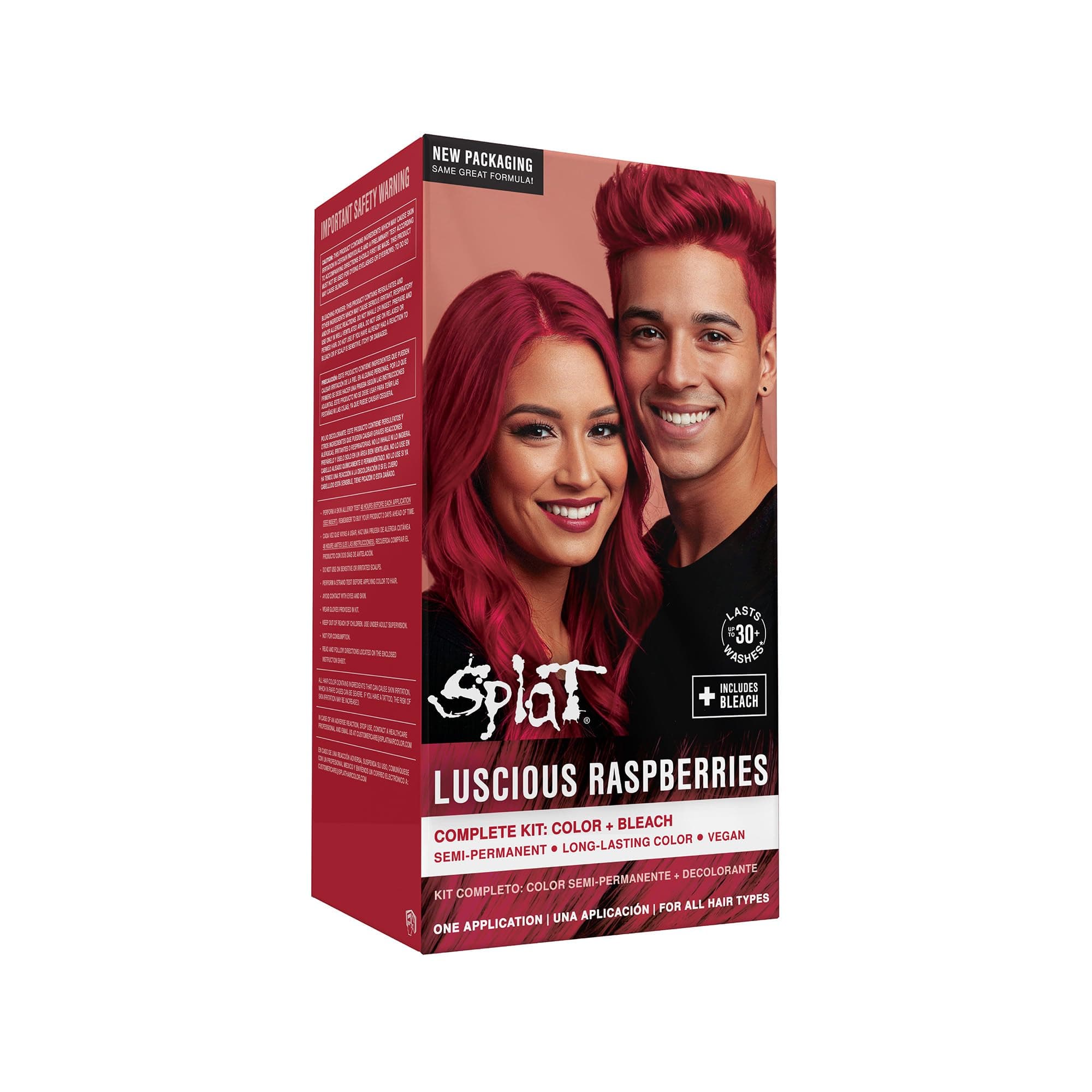 Splat Luscious Raspberries Semi Permanent Hair Dye Kit with Bleach, 1 Application, Includes Red Hair Dye, Oxide & Bleach Powder, Vegan & Cruelty Free Hair Color