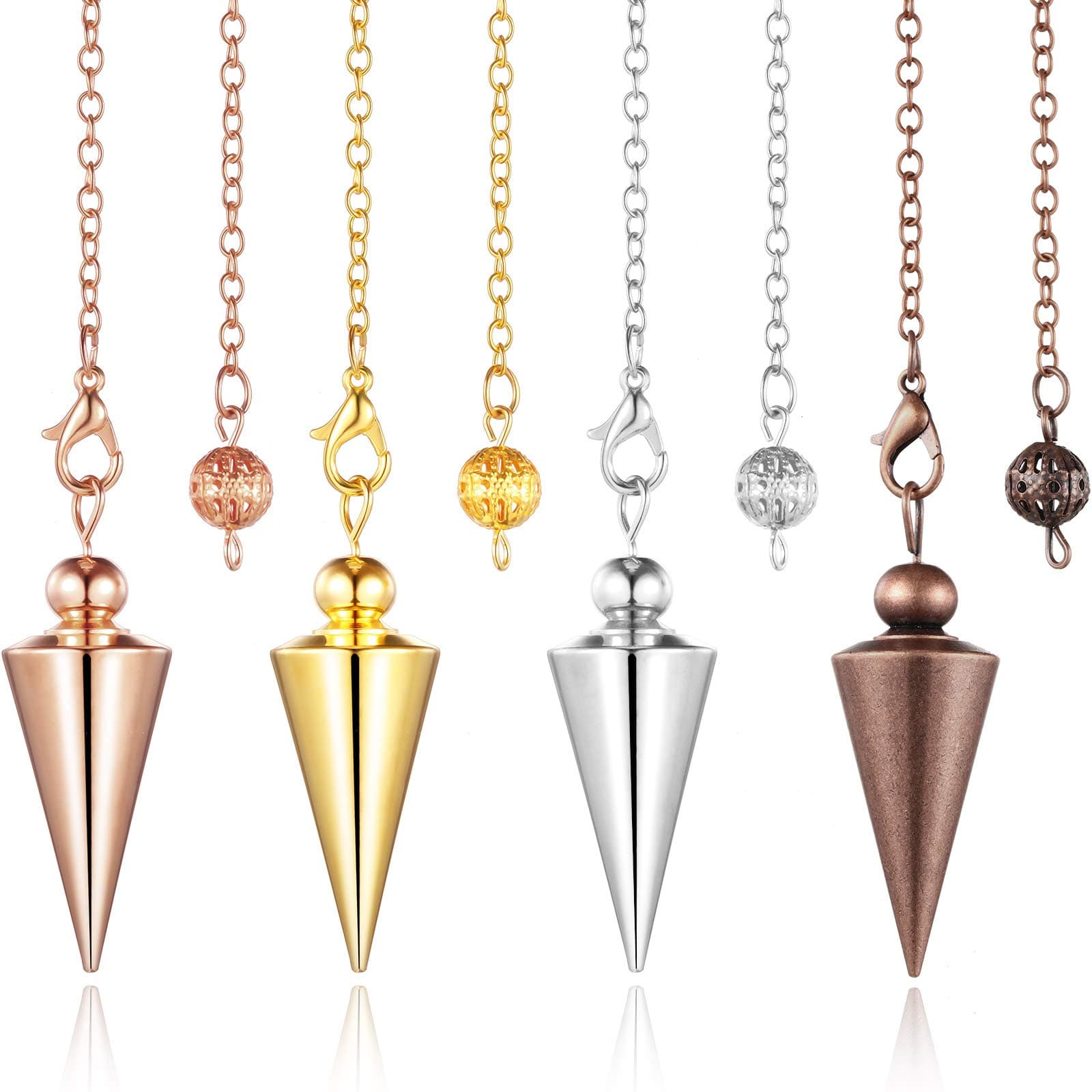Hicarer 4 Pieces Copper Metal Dowsing Spiritual Point Pendulum Copper Pointed Pendant Pendulum Meditation Sets for Healing, Chakra, Balance Meditation, Scrying, Dowsing Divination