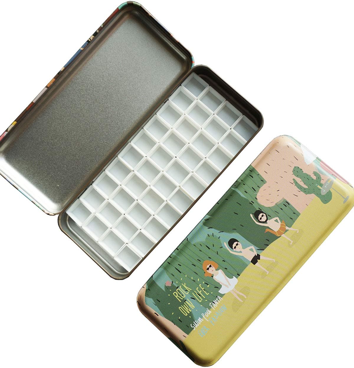 HOME AID Artist Watercolor Palette 40 Pcs Half Pans with Magnets for Gouache Painting Travel Tin Case Box