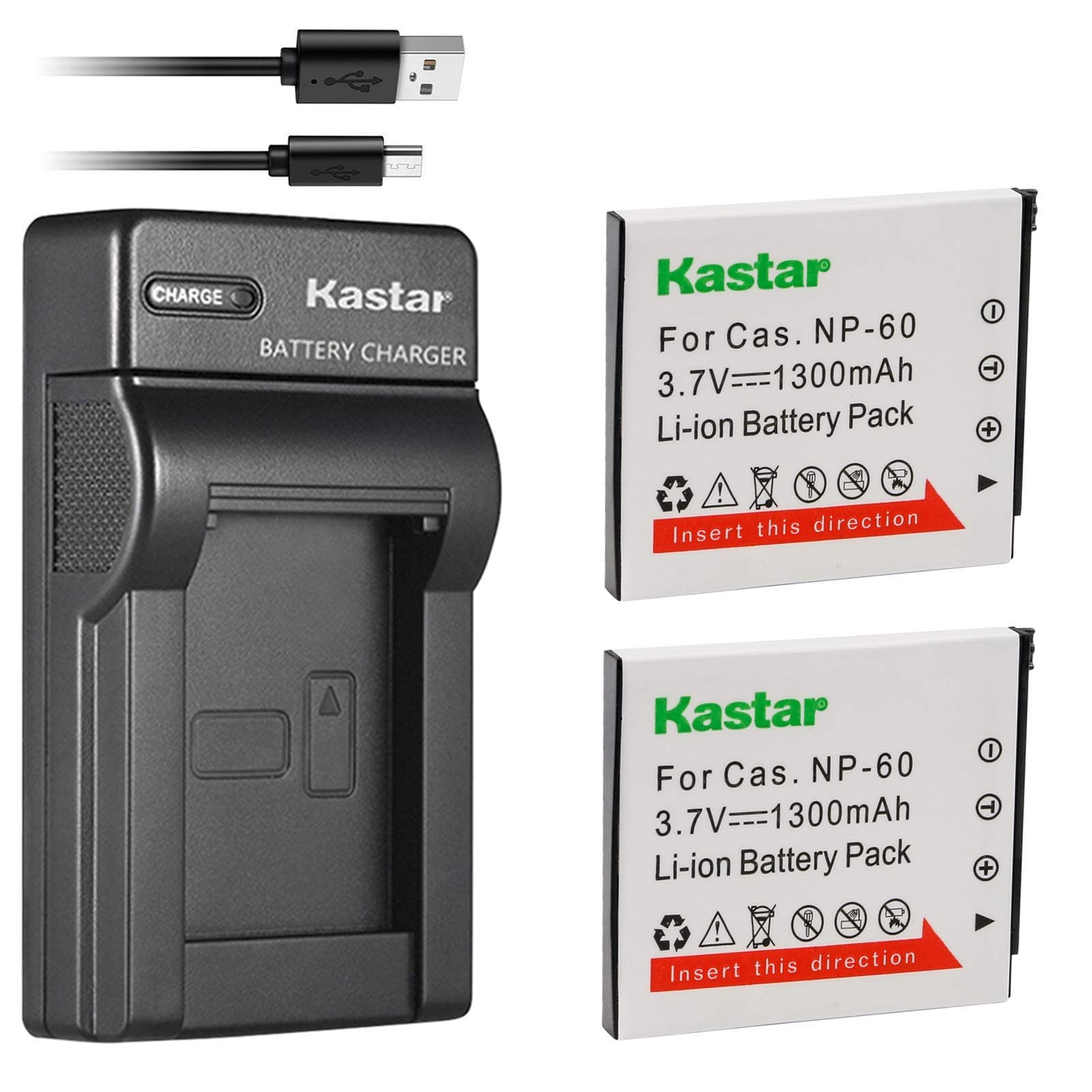 Kastar Battery (X2) & Slim USB Charger for Cas NP-60 CNP60 Exilim Zoom EX-Z19 EX-Z19BK EX-Z19GN EX-Z19LP EX-Z19PK EX-Z19SR EX-Z20 EX-Z85VP EX-Z85 EX-Z85BE EX-Z85BK EX-Z85BN Digital Camera