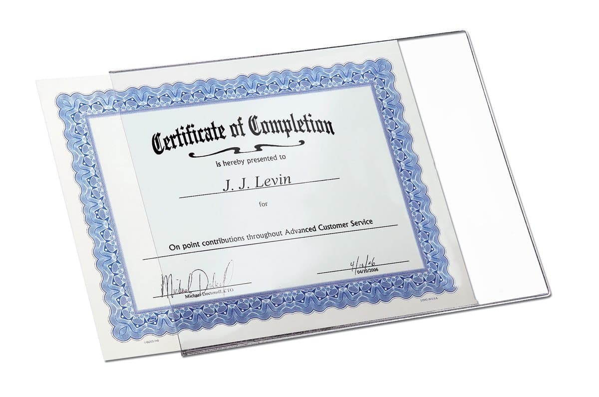 Trainers Warehouse Set of 50 DocU-Sleeves 8.5x11 ++Plus++ Hook and Loop & Omni-Stick backings | Perfect Clear Plastic Document Protector & Certificate Frame - Not Too Flimsy & Not Too Rigid