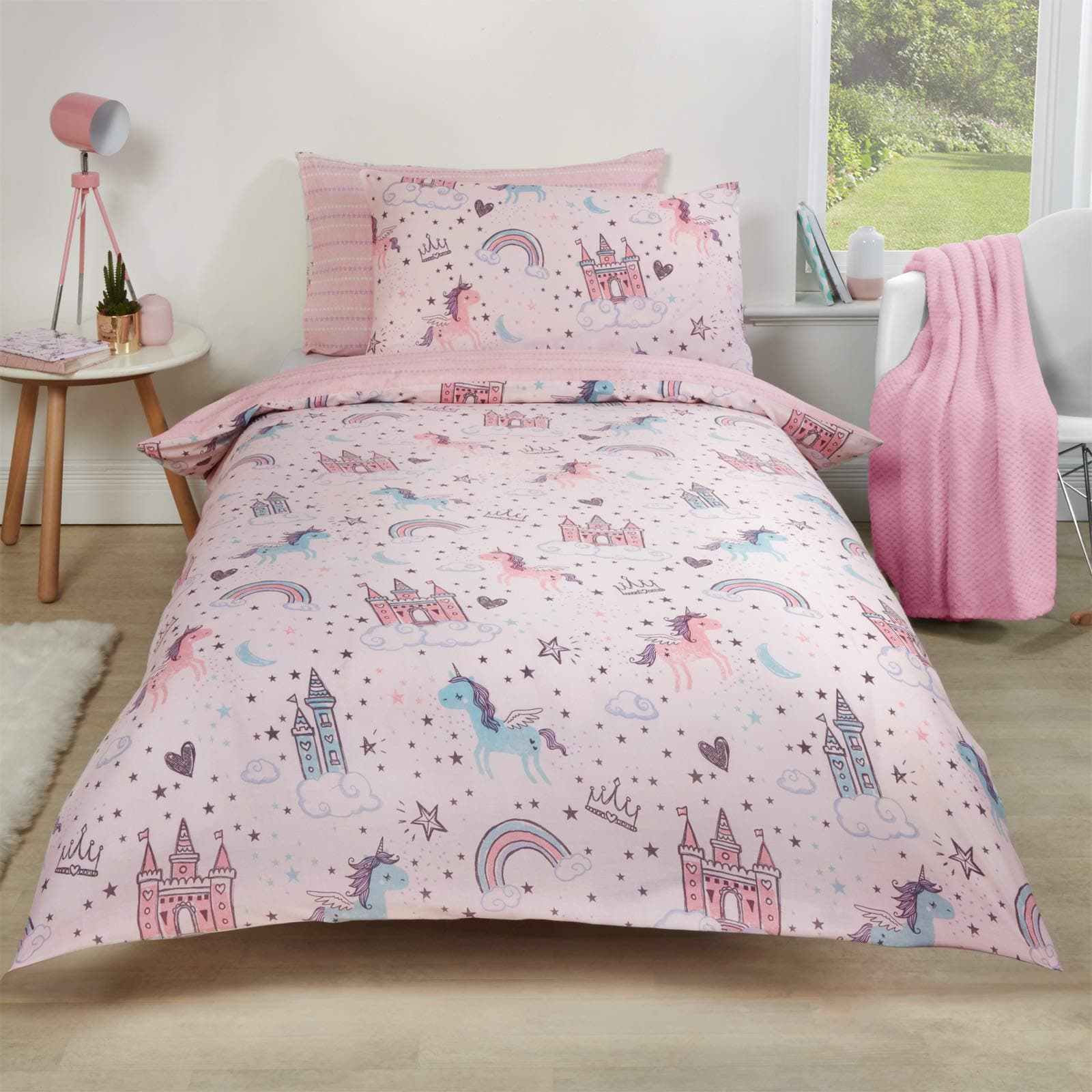 Dreamscene Unicorn Kingdom Duvet Cover with Pillowcase, Pink - Double