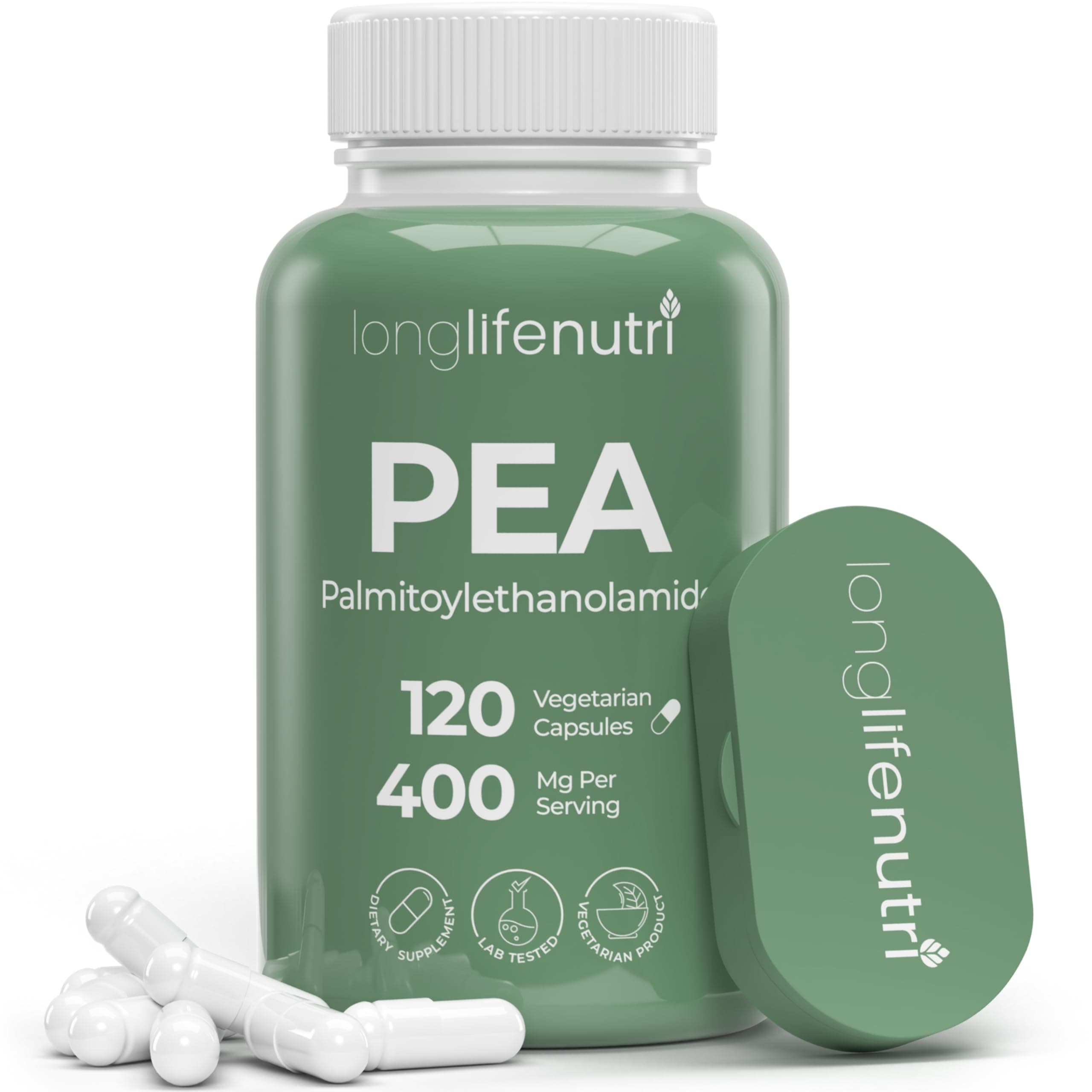 LongLifeNutri Palmitoylethanolamide 400 mg Capsules - 120 Veggie Pills | Micronized Pea Formula | Premium Quality Supplement
