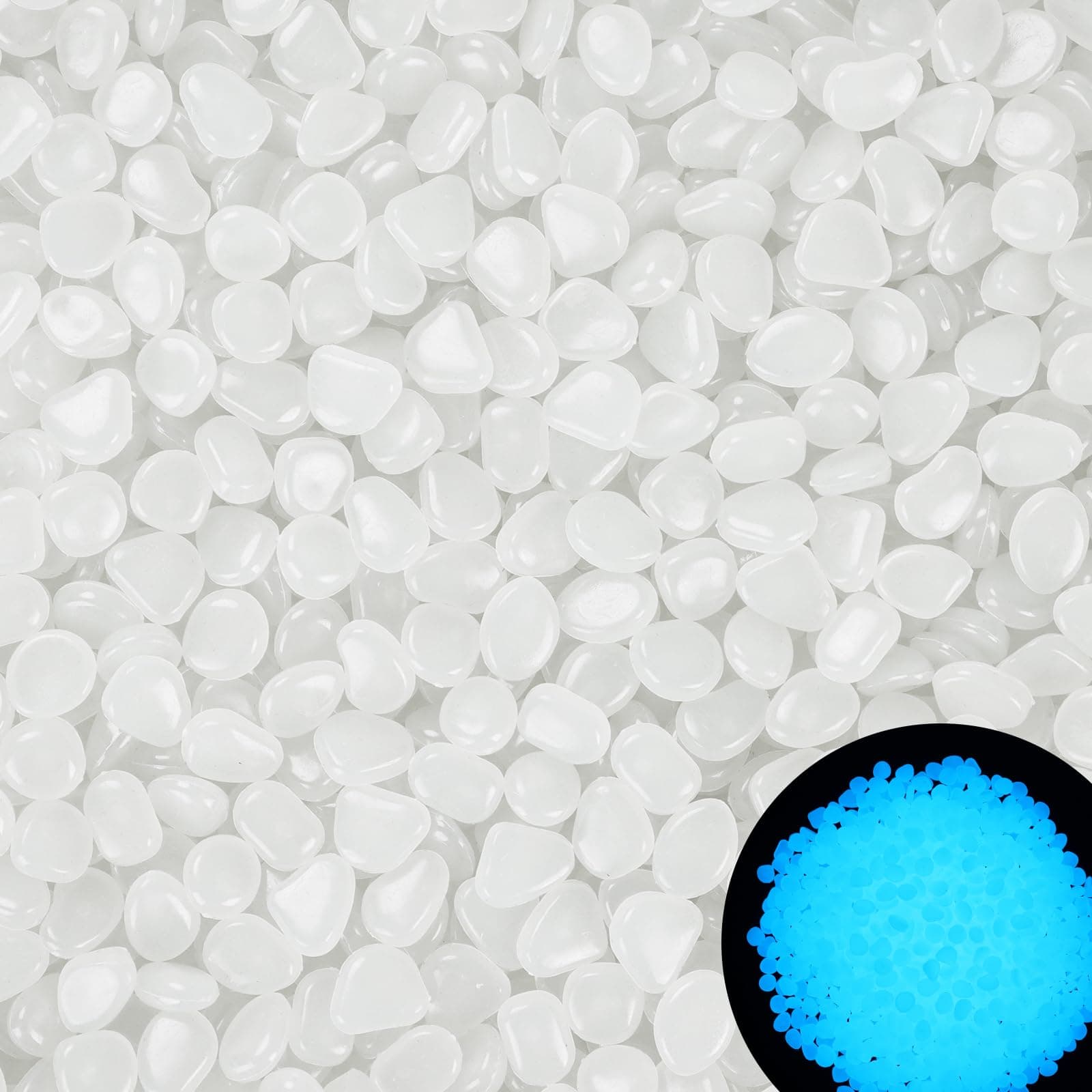 1000PC Glowing Rocks for Aquarium Decoration Glow in The Dark Pebbles Glow in The Dark Rocks Outdoor Decorative Stones Glowing Fish Tank Stones Luminous Pebbles,White