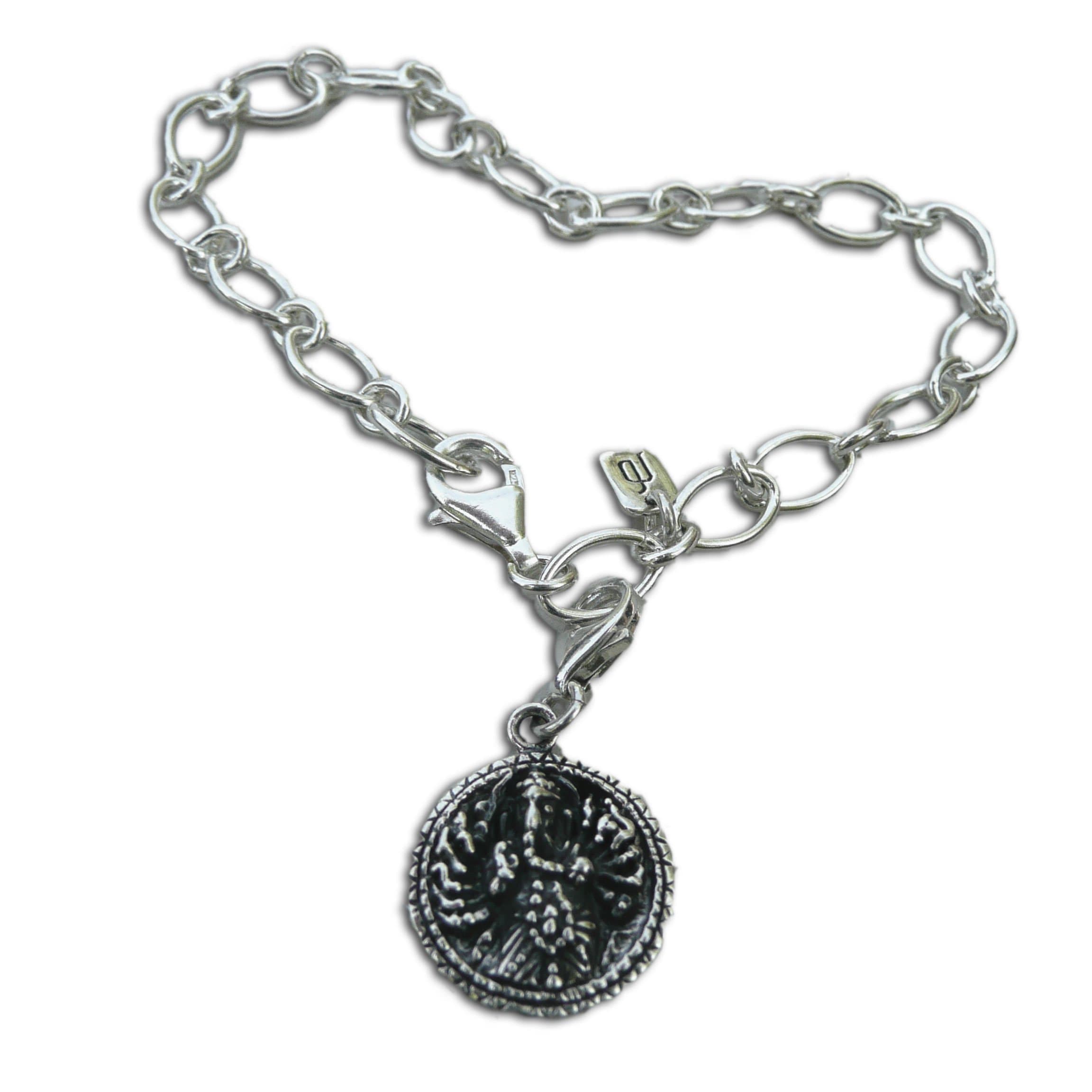 Om and Ganesh Charm Bracelet 7.5 Inches Adjustable Sterling Silver