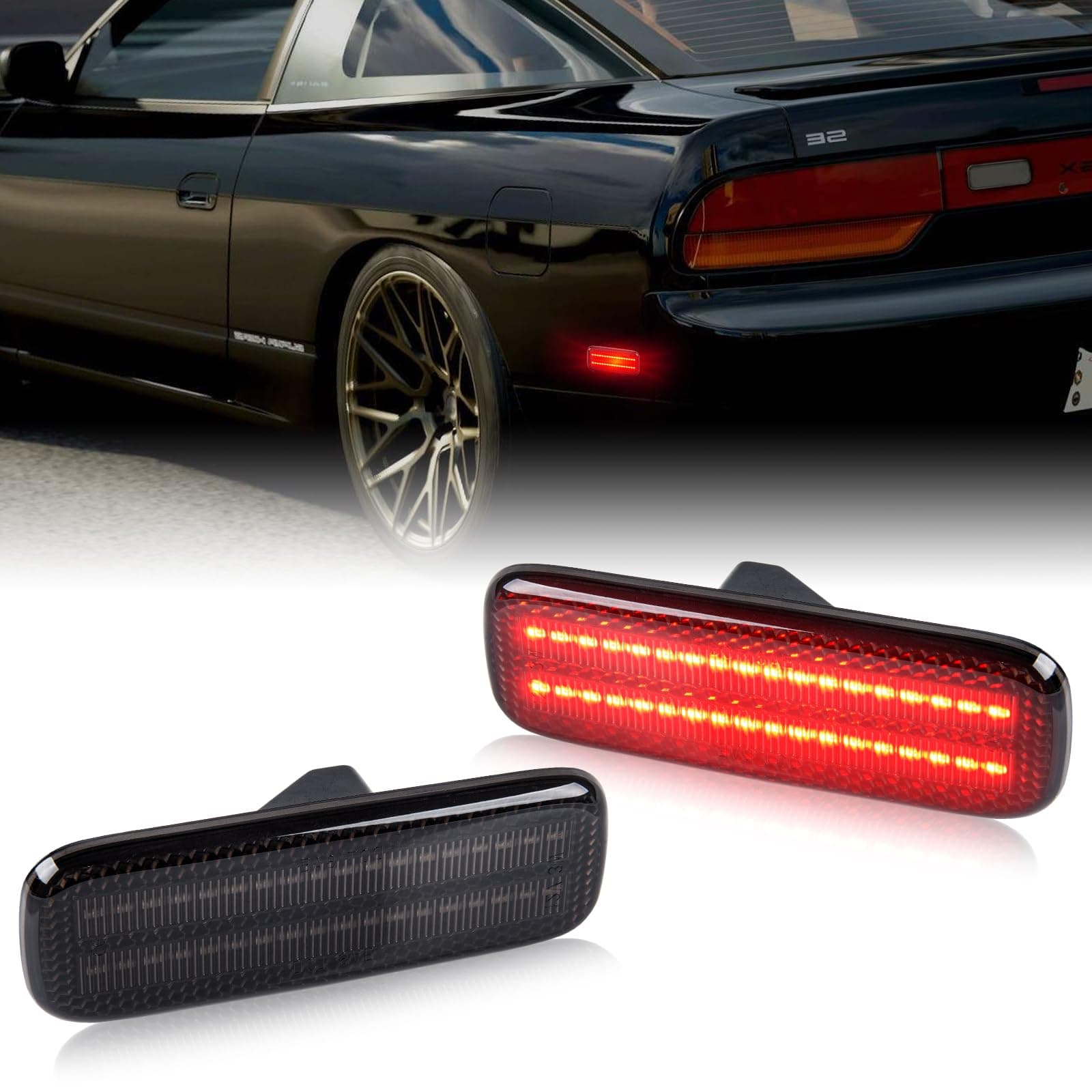 Gempro LED Side Marker Lights Compatible with 1989-1994 Nissan 240SX S13 Fender Parking Signal Lamps 2PCS, Smoked Len (Rear Bumper)