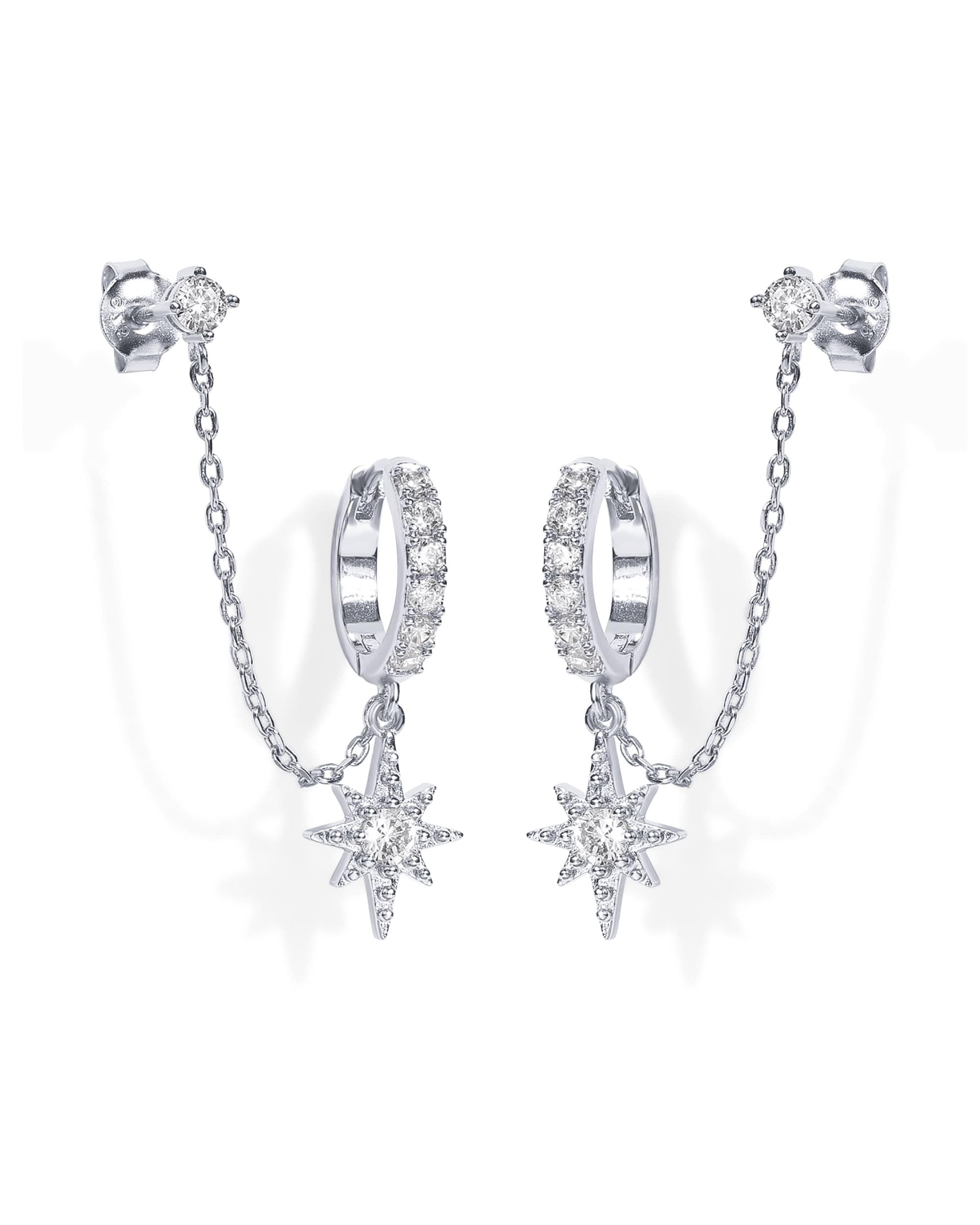 PAVOI 14K Gold Chain Earrings for Women, Cubic Zirconia Pearl Hoop Earrings for Women