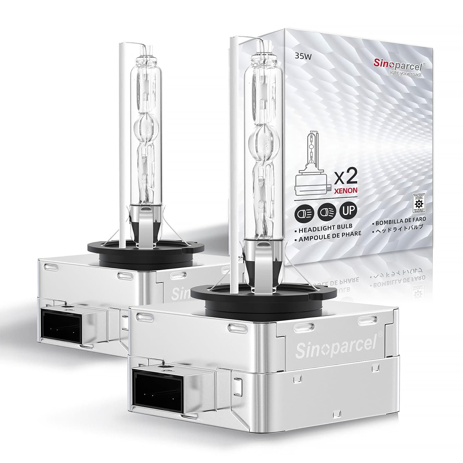 Sinoparcel D1S/D1R Xenon Bulb -2 Years Warranty- 35W 85V 6000K HID Headlight Replacement -Discharge Lamp -Pack of 2-Compatible with 66144 66140 85140 85415 66140XNL