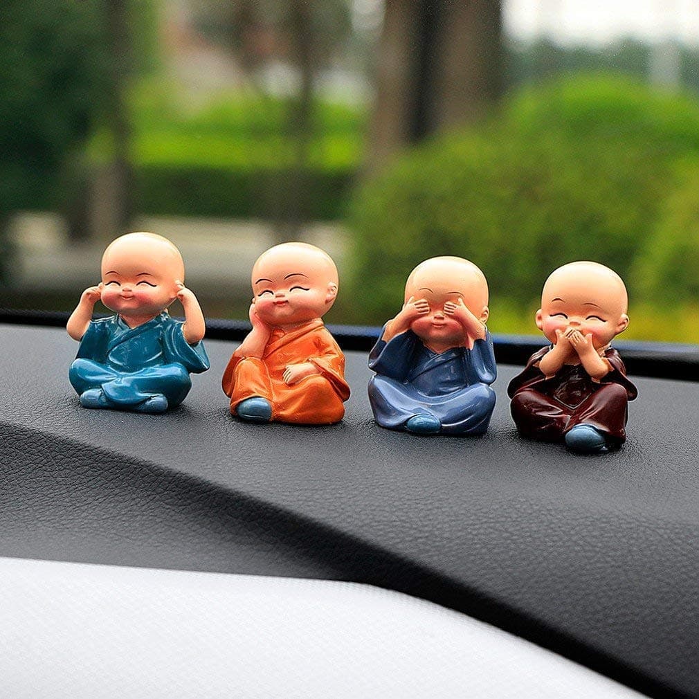 GW Creations Adorable Cute Miniature Buddha Monk Set of 4 Car Dashboard Home Decorative Showpiece(Polyresin)