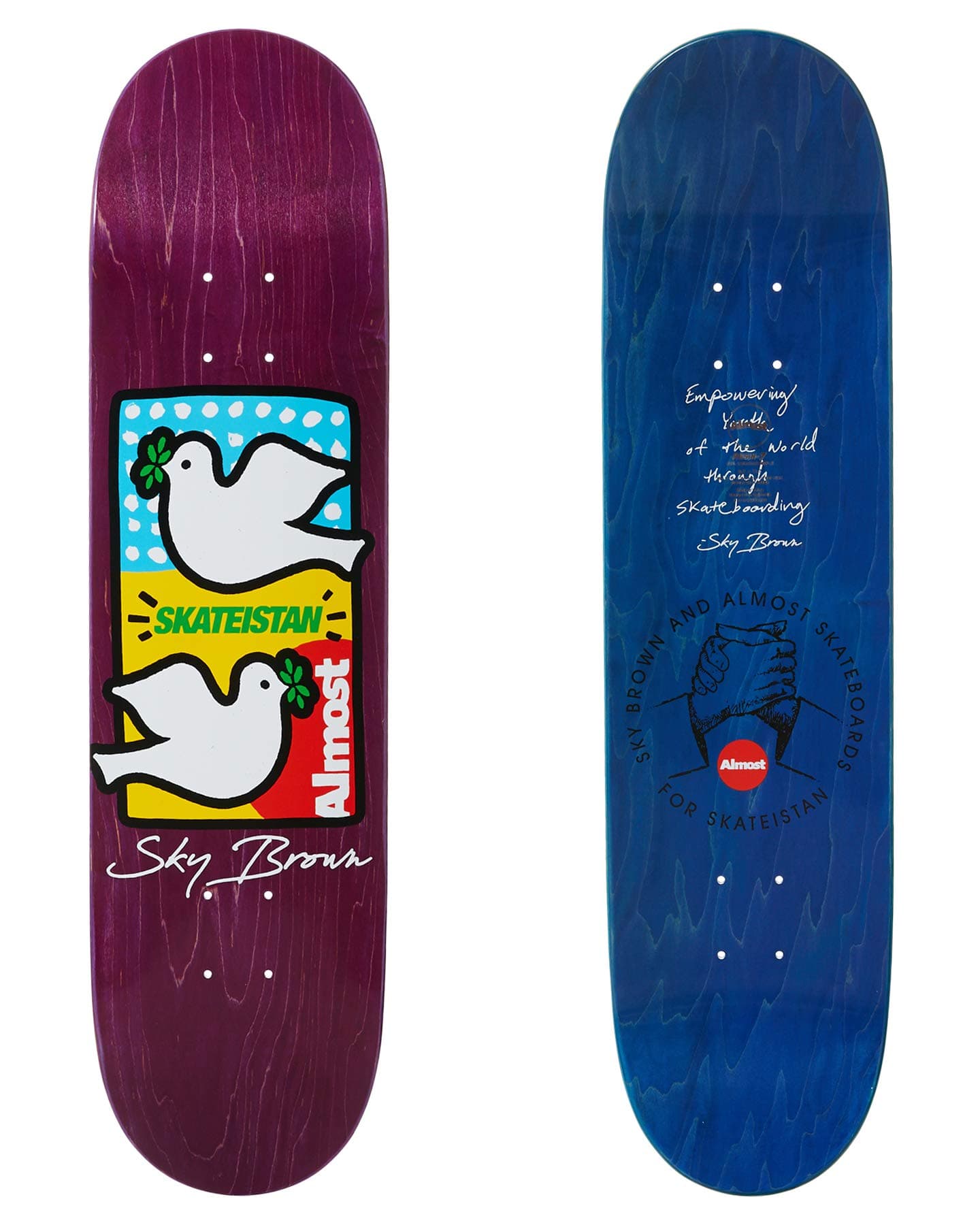 Almost Skateistan Double Doves R7 Skateboard Deck - Purple - 8.00"