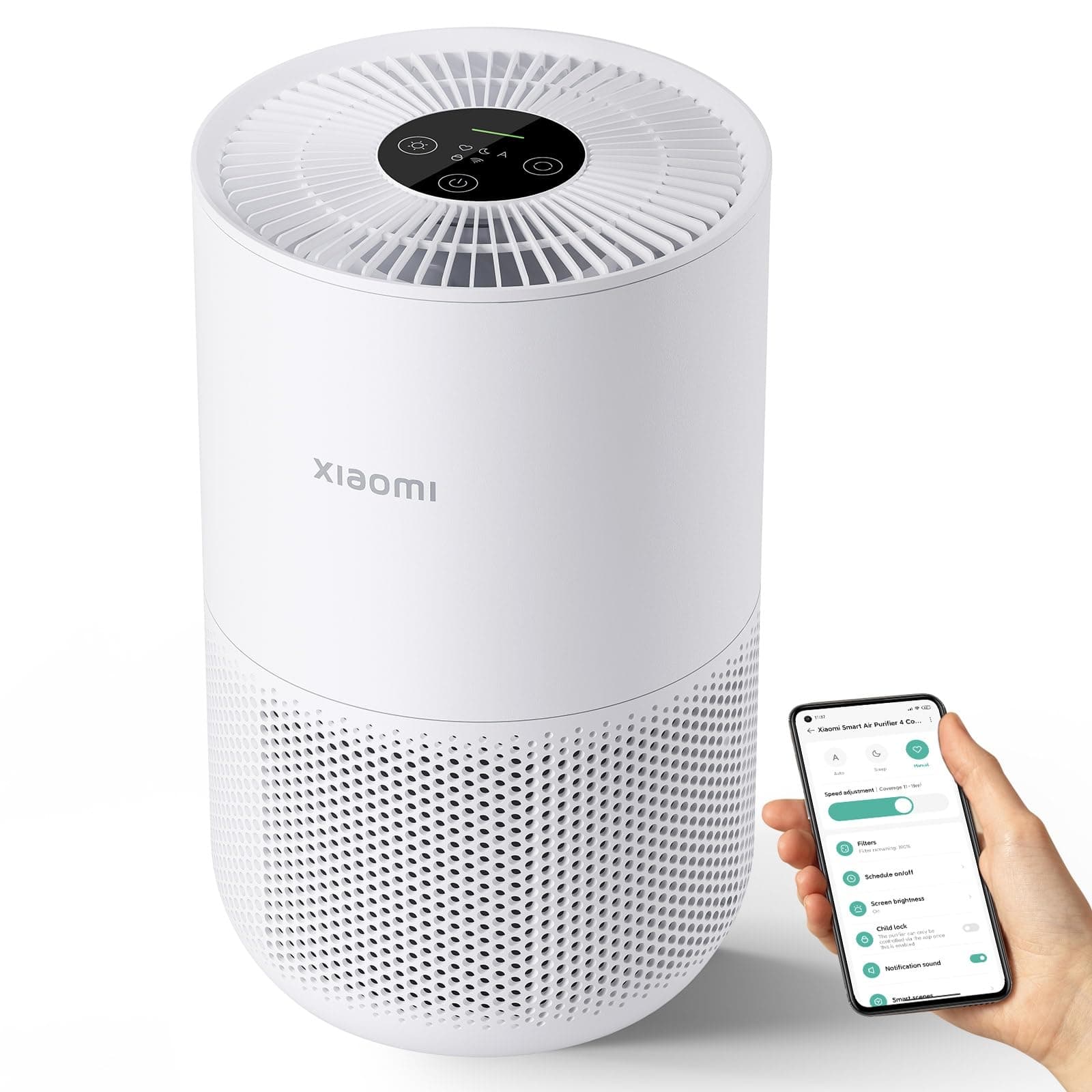 Xiaomi Mi Air Purifier 4 Compact, True HEPA H13 3-Stage Filter System Removes 99.97% of Pollutants as small as 0.3 microns, Smart Home Integration, Whisper Quiet, Just 0.9KW/day, OLED Touch Display