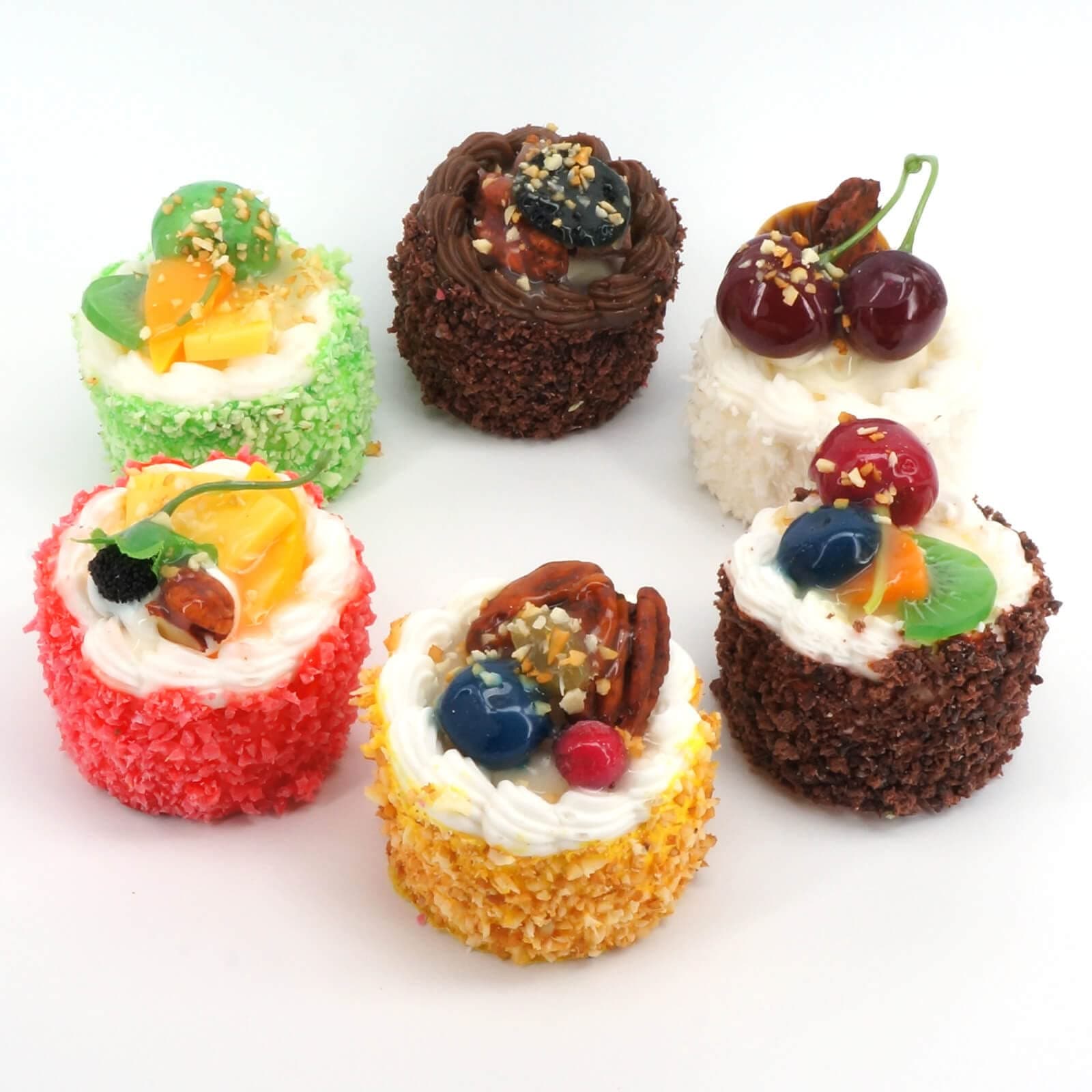 [6-Pack] Fake Sprinkle Cupcake Desserts - Artificial Cake Decor and Faux Food Replica for Kitchen and Bakery Shop Props Display (MultiColor)