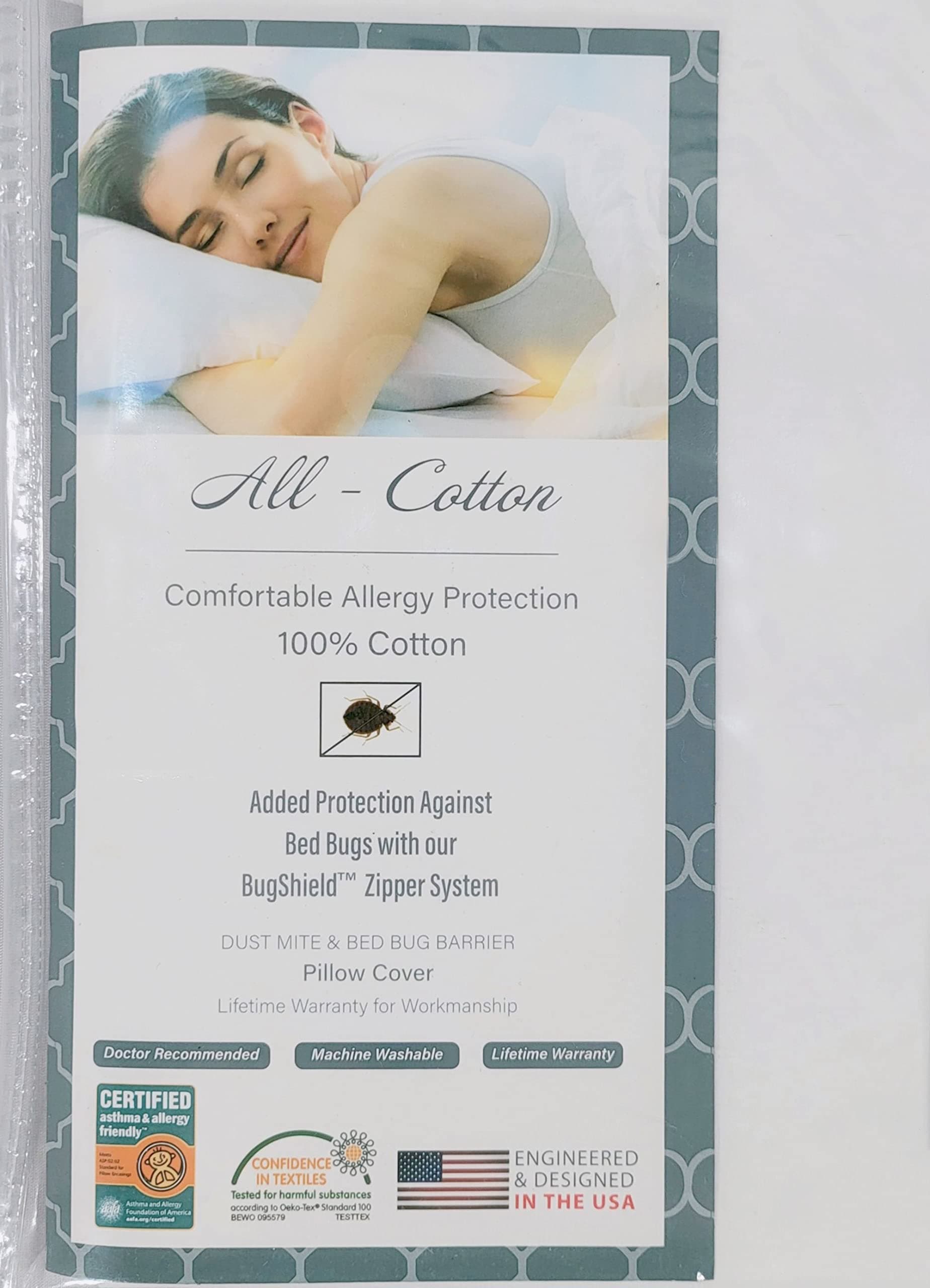 National Allergy Premium 100% Cotton Zippered Boudoir Pillow Protector - 15 x 23 - White - 300 Thread Count - Hypoallergenic Bed Pillowcase with Zipper - Breathable Encasement Cover