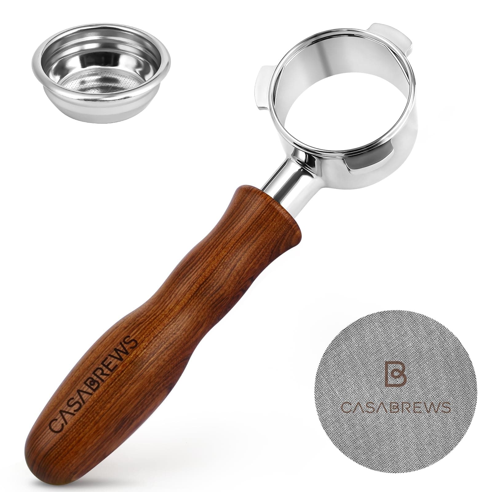 CASABREWS 51mm Bottomless Portafilter for CM5418 & 3700 Series, 1 Count, Sliver&Wood, Stainless Steel, Coffee Filter, Espresso Machine Accessory