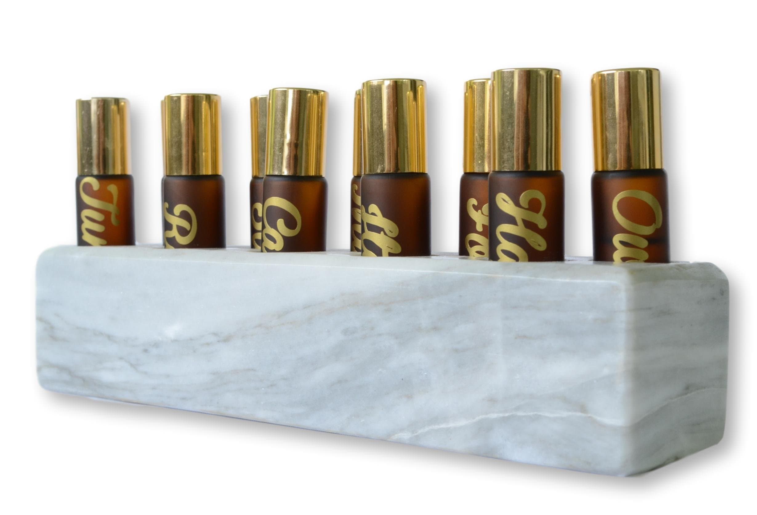 Shades of Nature Essential Oil Roller Bottle Holder - Storage and Display for 10, 10ml Roller Roller Bottles - 100% Onyx or Marble Stone (Grey Marble)