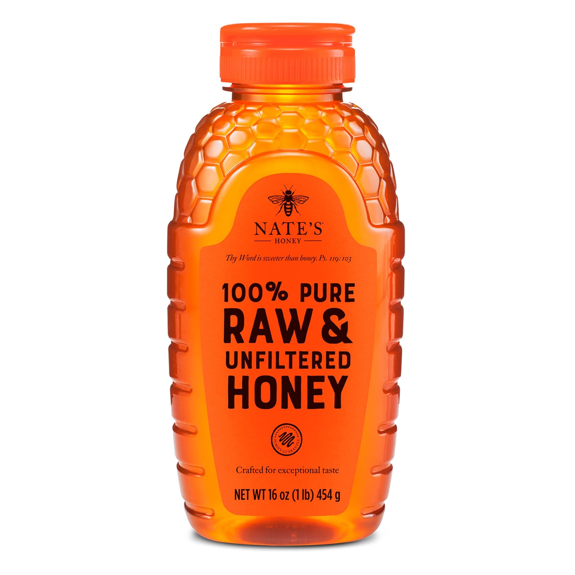 Nate's 100% Pure, Raw & Unfiltered Honey - Award Winning Taste 16oz Squeeze Bottle