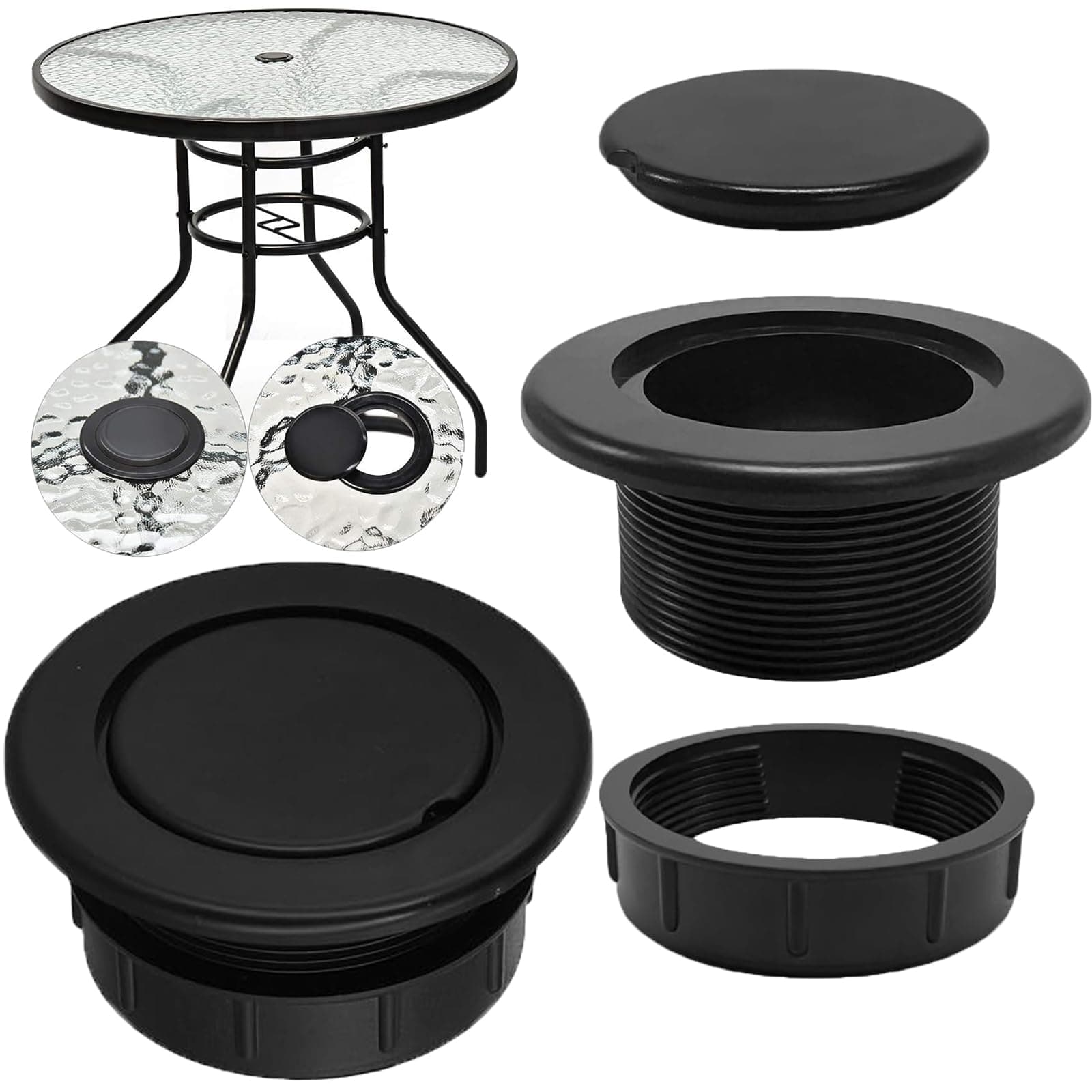 UpinFun Patio Table Umbrella Hole Ring Plug Cap Set for Outdoor Parasol Table Hole Cover Insert Pole Replacement Stabilizer Parts Black