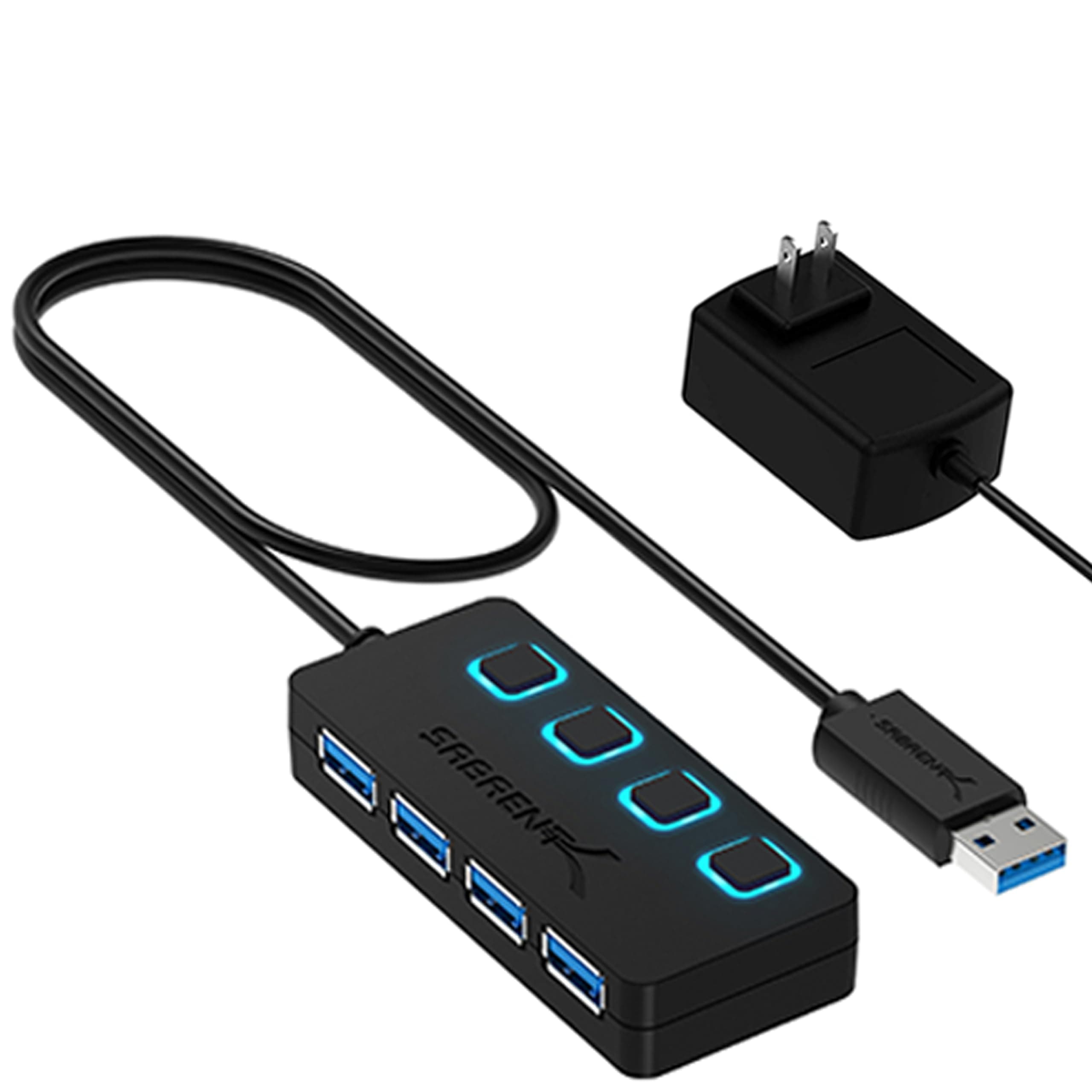 4-Port USB 3.0 Hub with Individual LED Lit Power Switches, Includes 5V/2.5A Power Adapter (HB-UMP3)