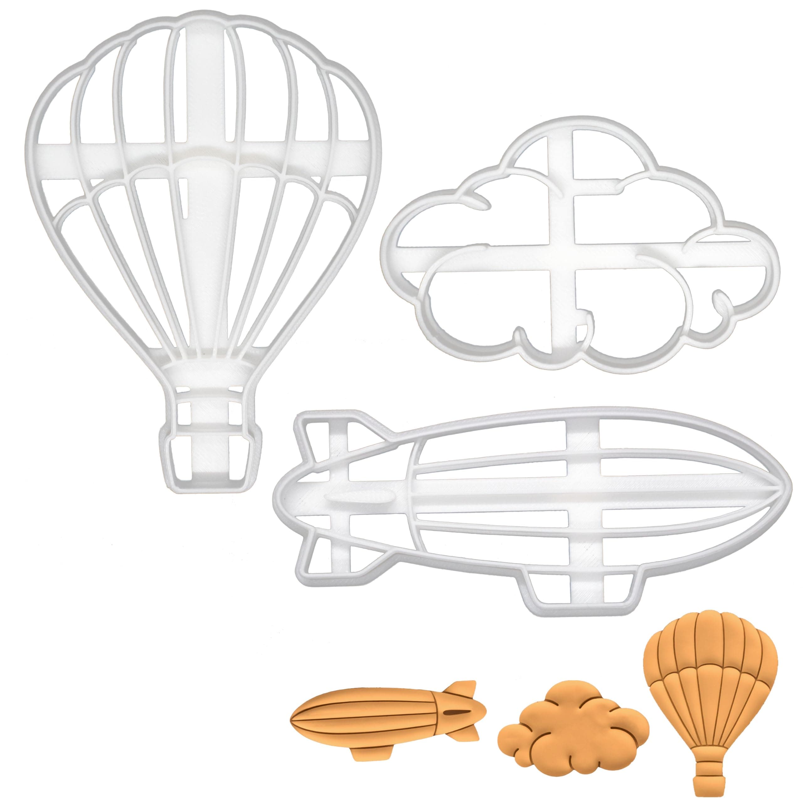 BAKERLOGY Set of 3 Baby Shower Themed Cookie Cutters (Designs: Hot Air Balloon, Fluffy Cloud, and Blimp) - Detailed Biscuit Cutter Design for Baking and Crafts, Ideal on Fondant, Dough, Clay