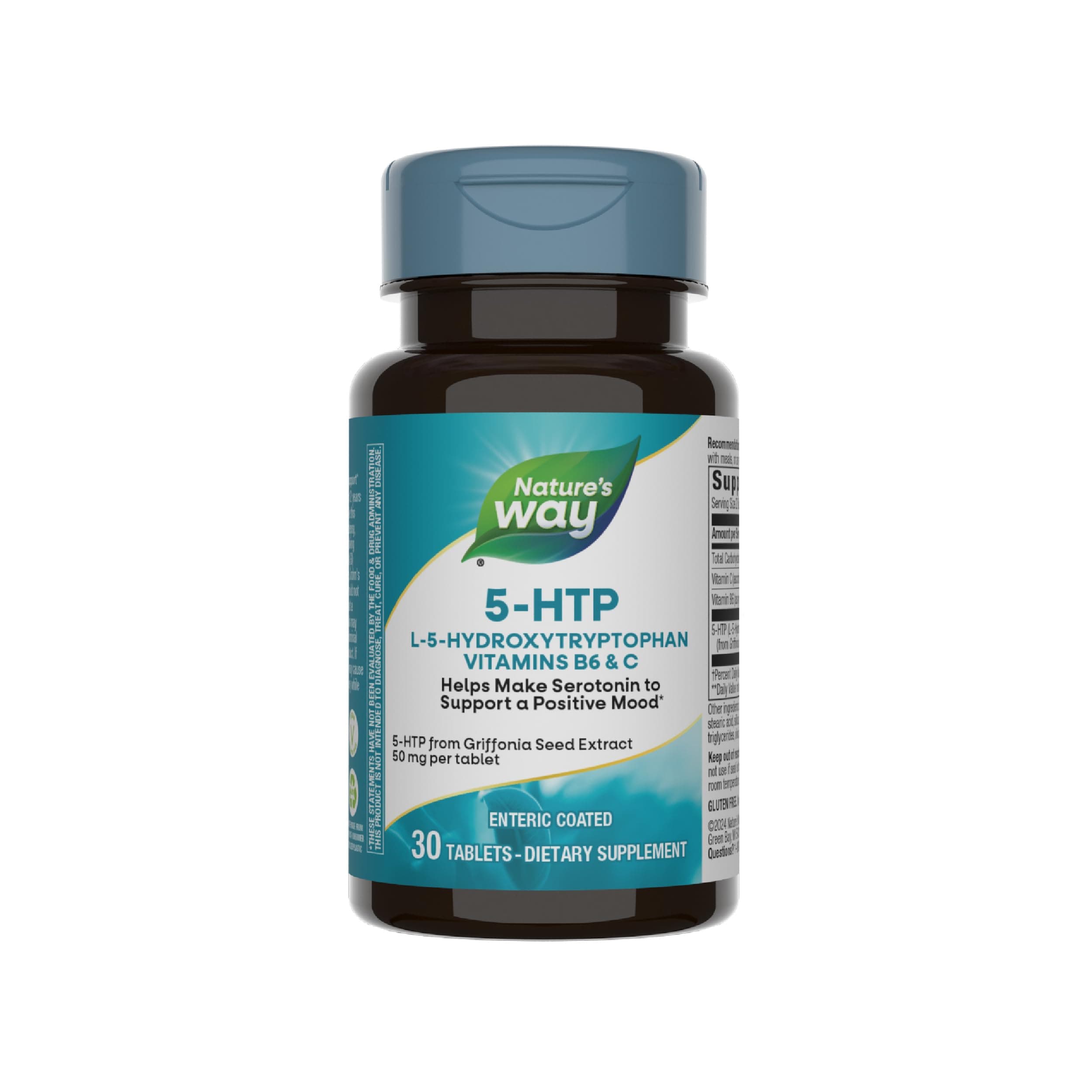 Nature’s Way 5-HTP - Supports Positive Outlook - 50 mg 5-HTP from Griffonia Bean Extract Per Tablet - Precursor to Serotonin - Gluten Free - 30 Vegan Tablets (Pack of 1)