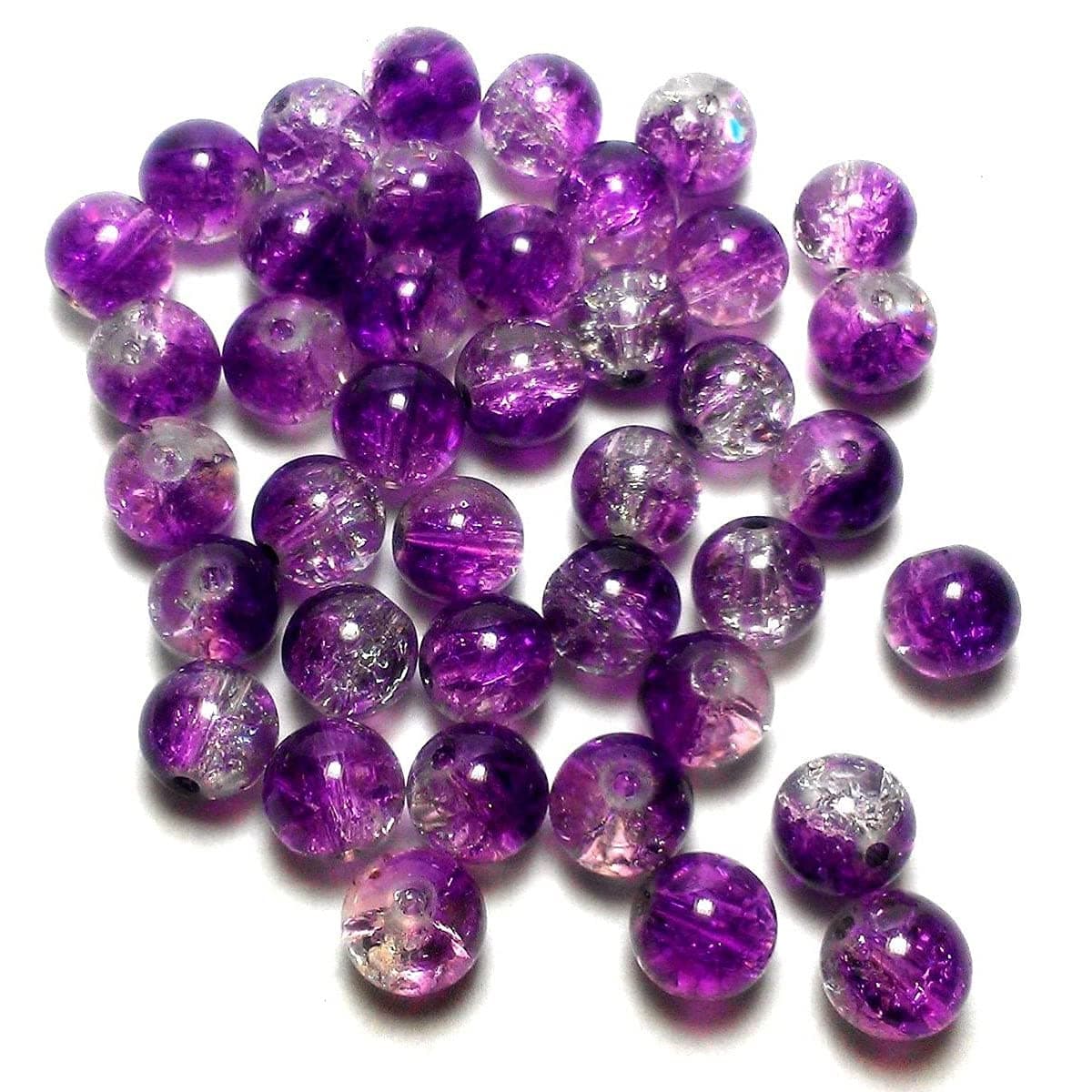 Moxx 2-tone 8mm Round Crackle Lampwork Glass Beads Purple/clear "Frozen Grape" (60 Pcs)