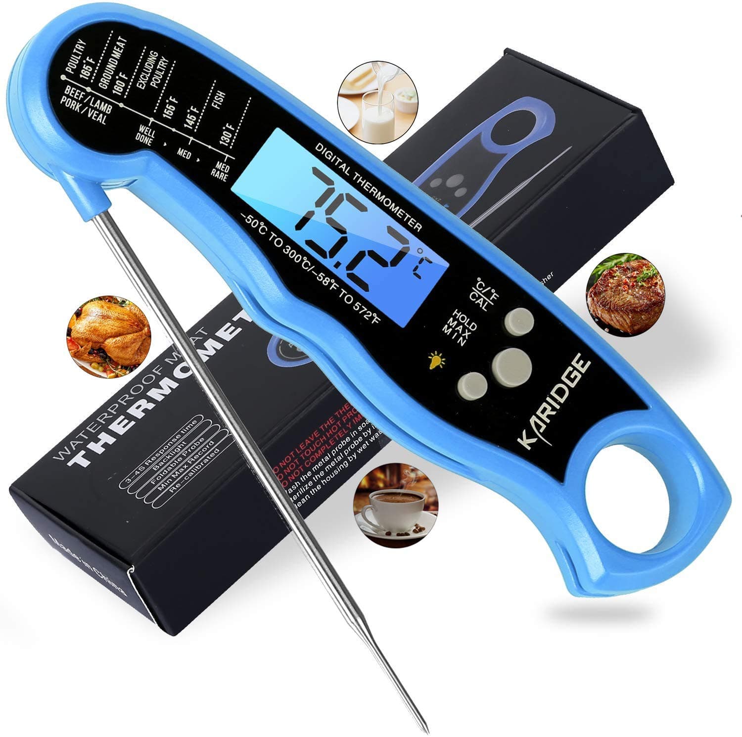 Digital Meat Thermometer Instant Read for Grilling, Smart Wireless BBQ Meat Thermometer Waterproof for Kitchen Cooking Turkey Oven Smoker with Foldable Metal Probe -Ship from US - Delivery 3-5 Days