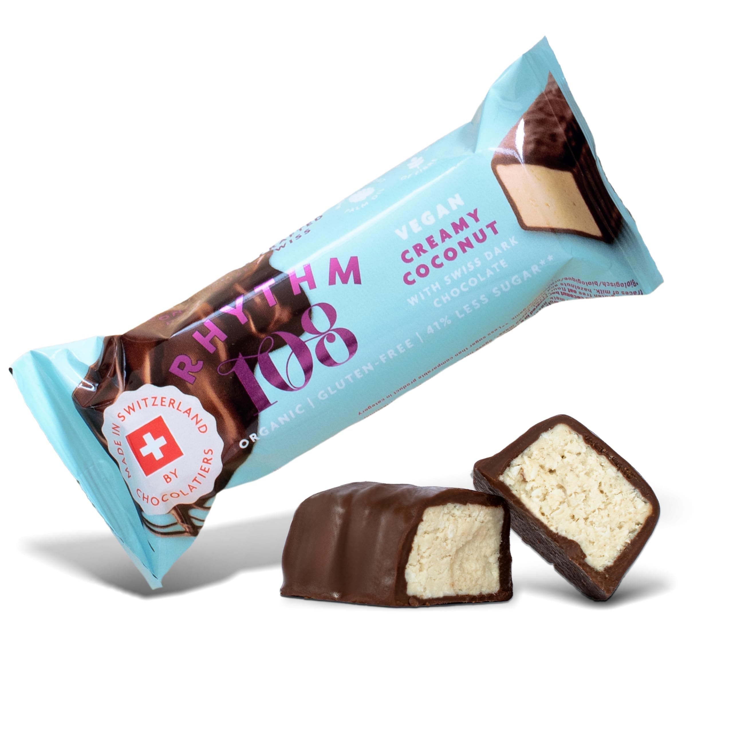 Rhythm 108 Swiss Vegan Creamy Coconut Bar with Dark Chocolate 15 x 33g