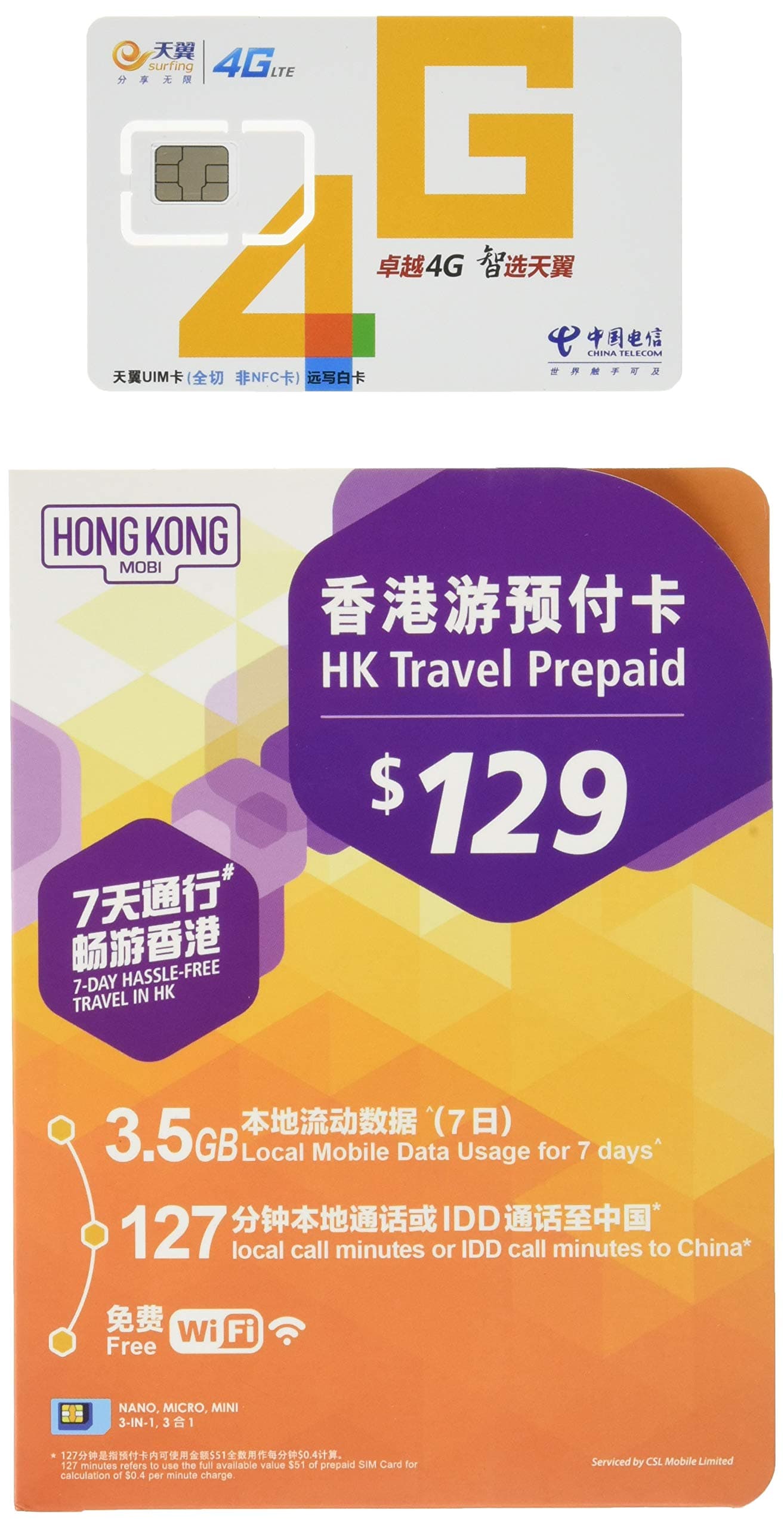 China Telecom 4G Prepaid China Hong Kong Sim Card for Travelers Data and Voice Plan with 4.5GB 227 Minutes Voice Call for iPhone 4s/5/5s/6/6s Plus