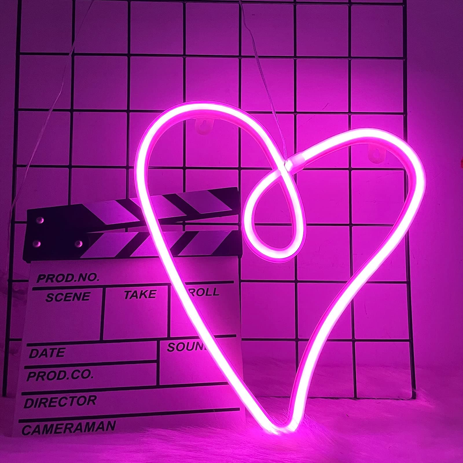 ENUOLI Heart Neon Signs LED Light Sign Wall Decoration USB Charging/Battery Powered Neon Night Light Pink Heart Neon Signs for Children Bedroom Valentine's Day Party Wedding Christmas