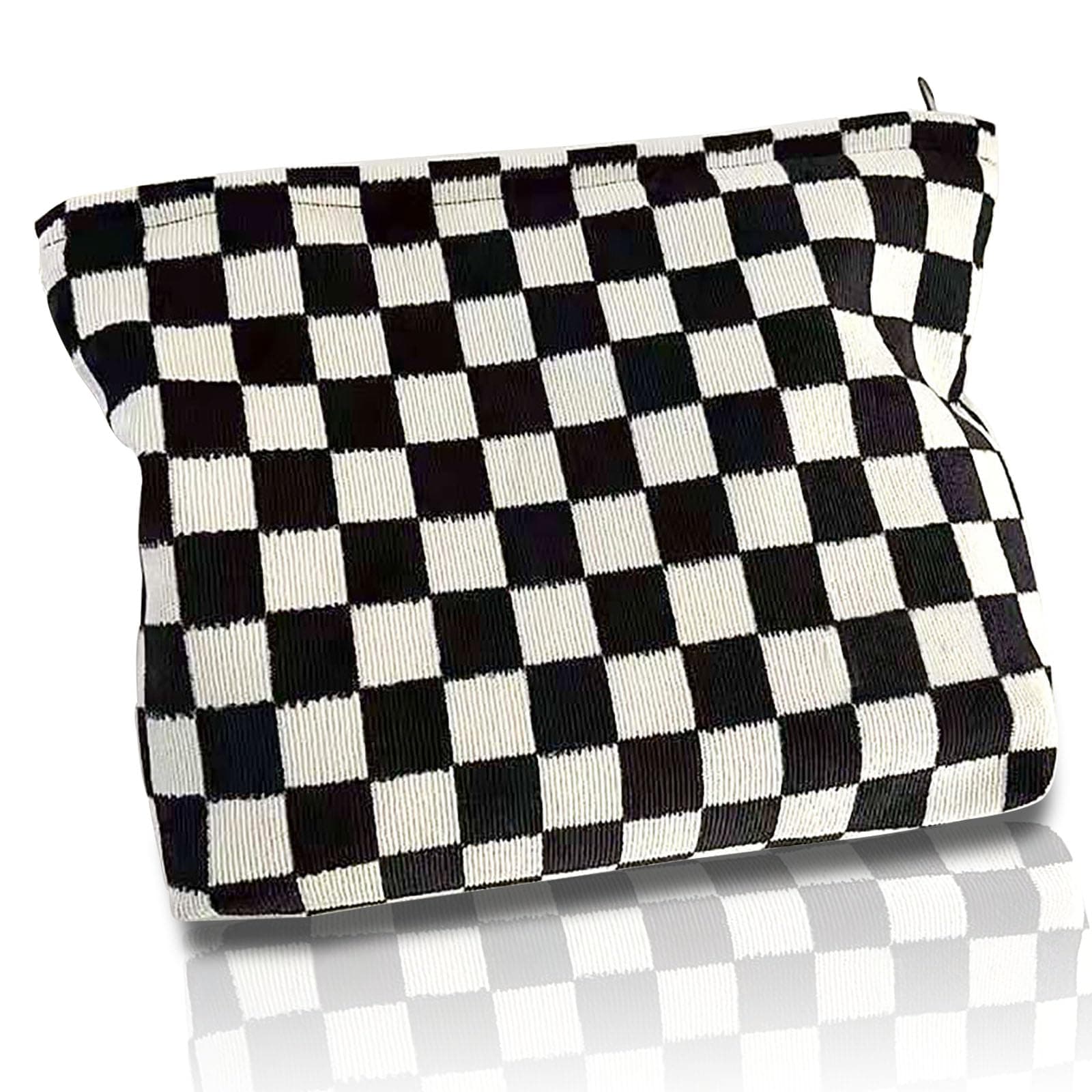 Make up Bag Toiletry Bag Portable Travel Makeup Pouch Mini Cosmetic Bag Plaid Corduroy Zipper Pouch Cosmetic Organizer for Women and Girls Small Make up Bag (Black)