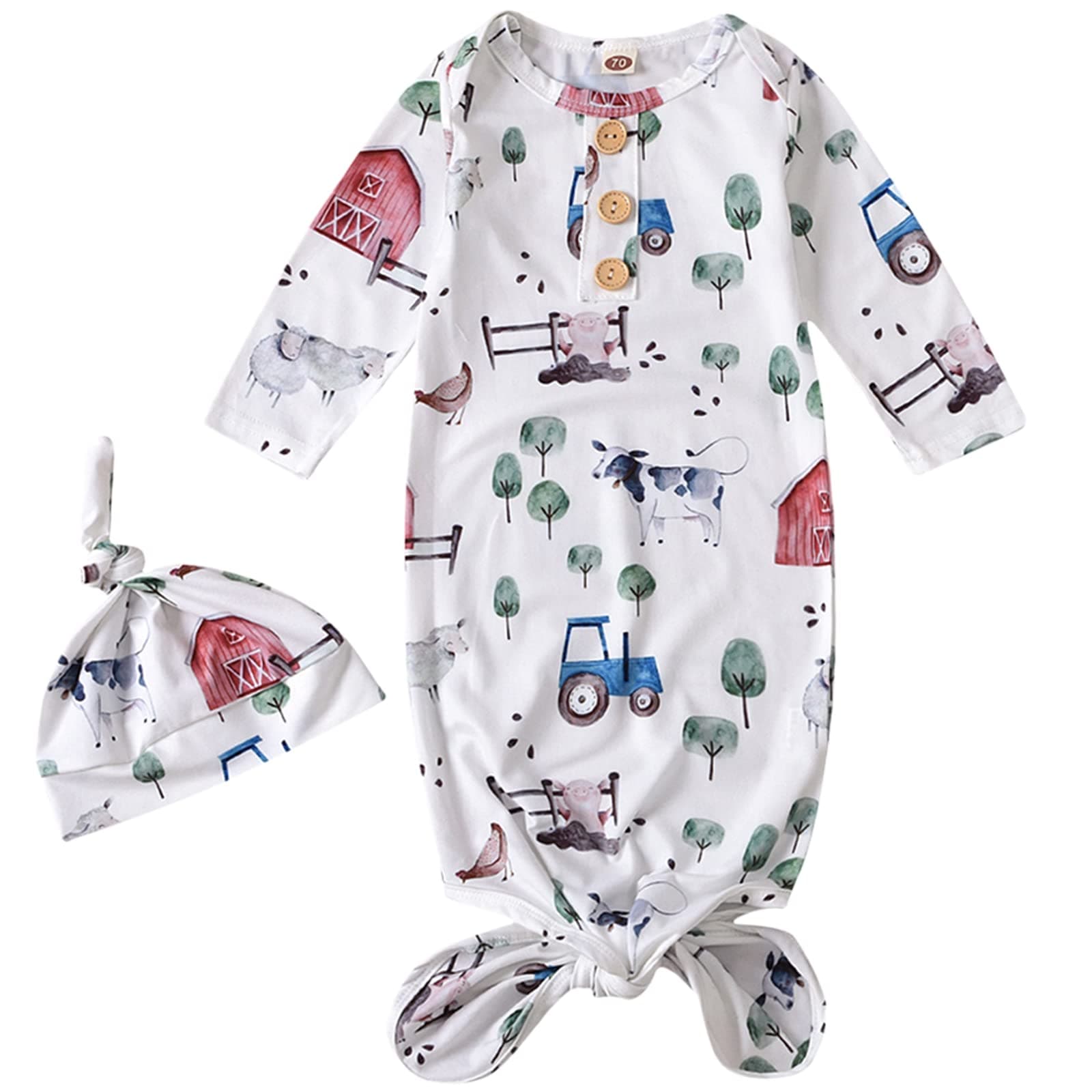 Newborn Baby Boys Girls Cartoon Sleeper Gown Long Sleeve Mountain Nightgown Hat Outfits