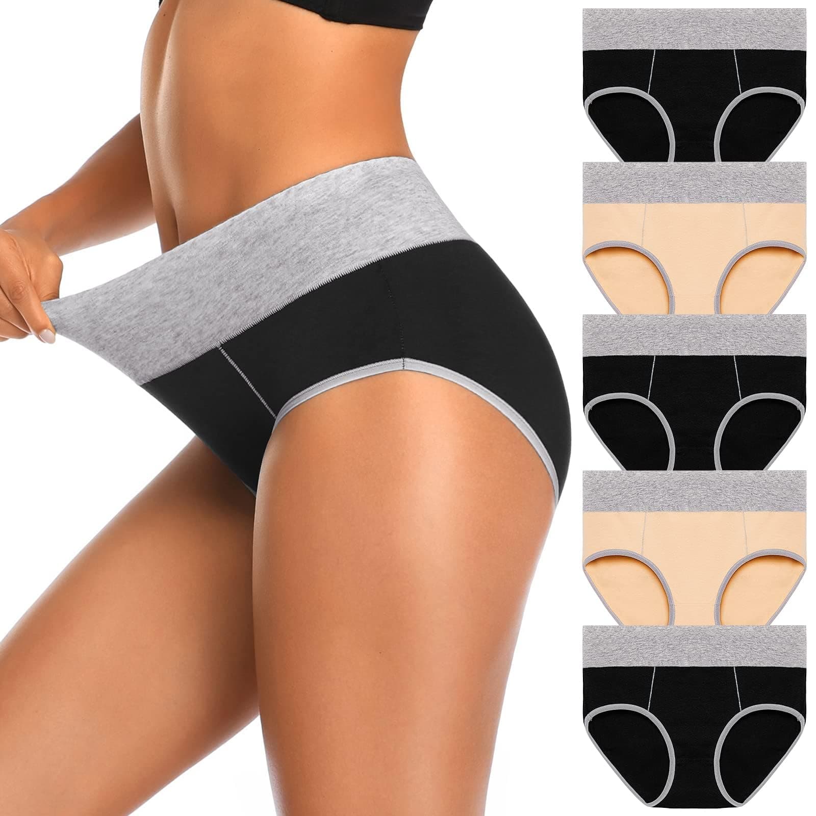 ShessexyWomen's Soft Cotton Underwear Panties,Ladies Mid-High Waist Comfortable Hipster Briefs Underwear Women 5 Pack