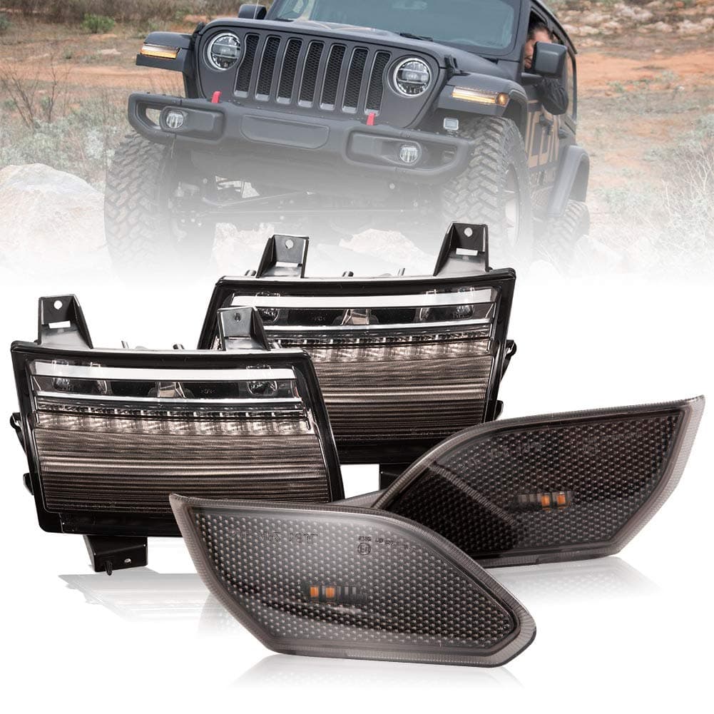 FIERYRED JL LED Fender Light Kit Compatible with 2018-2020 Jeep Wrangler JL - Fender Lights with Sequential Flashing Turn Signal +Side Marker Lights(DOT)
