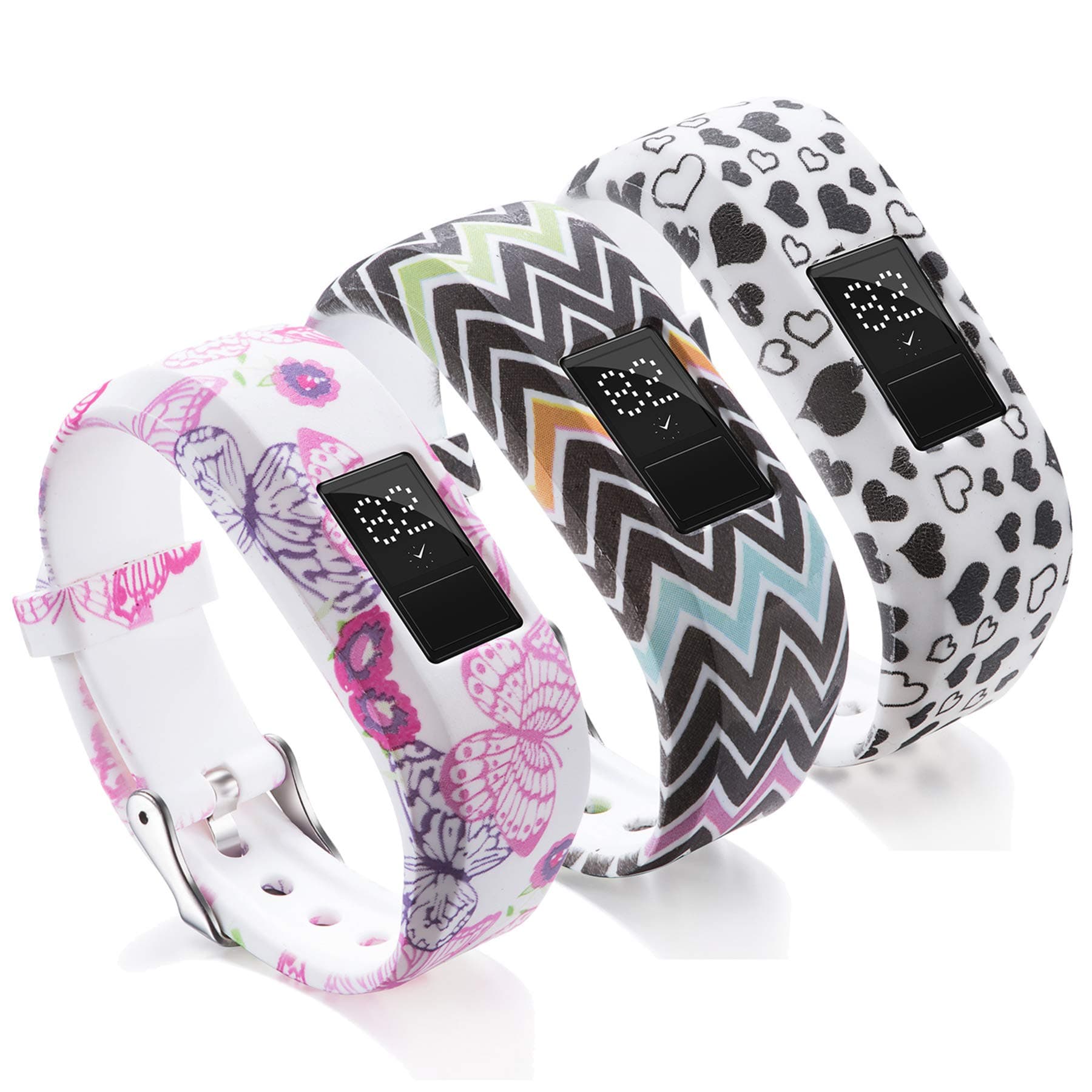 Compatible with Garmin Vivofit JR Bands for Kids, Colorful Adjustable Silicone Replacement Bands Wristband Straps Bracelet for Vivofit JR / Vivofit jr2 / Vivofit3 (Pink Stripe White)