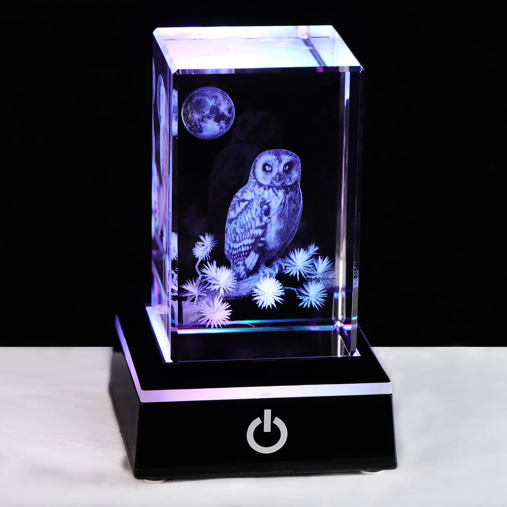 3D Crystal Engraved Owl Figurines Ornaments Housewarming Gifts for Friends Glass Owl Decor with LED Stand Graduation Gifts