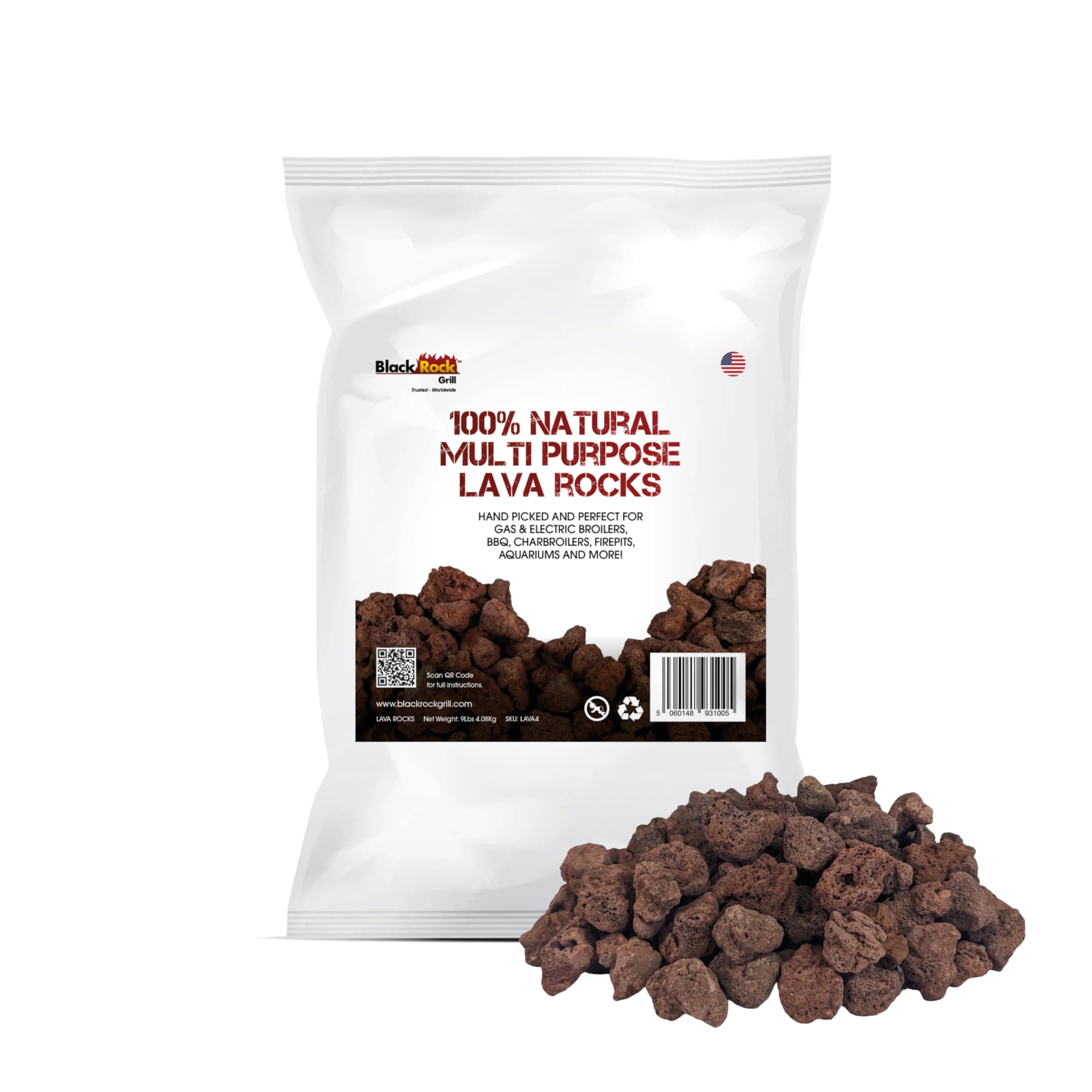Black Rock Grill 4KG Lava for Gas BBQ, Fire pit, Aquarium, Chiminea (4KG)