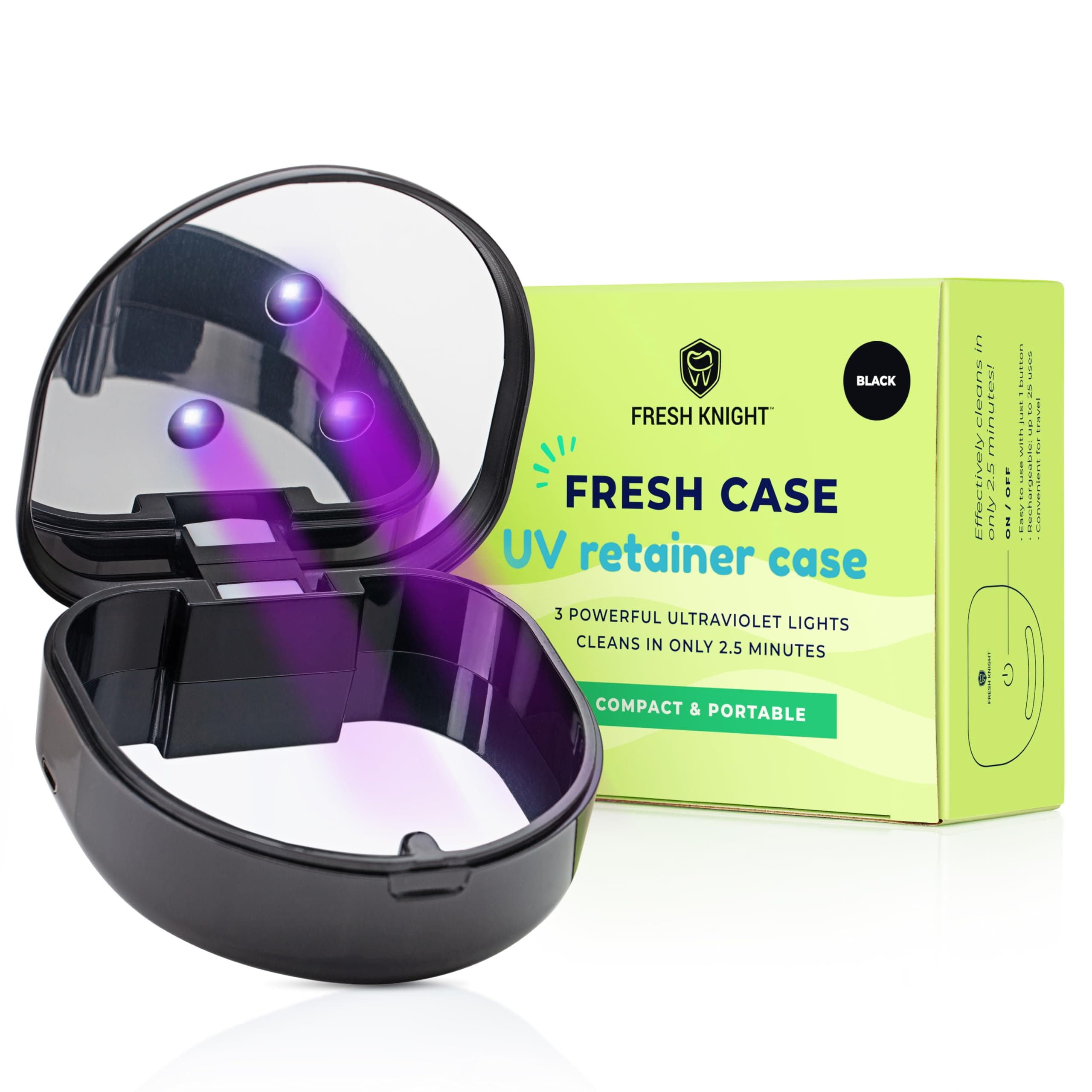 - UV Retainer Case | UVC Retainer Cleaner, Disinfects Cleans and Removes Odors, Mouth Guard Case, compatible for Invisalign Container (Black-UV)